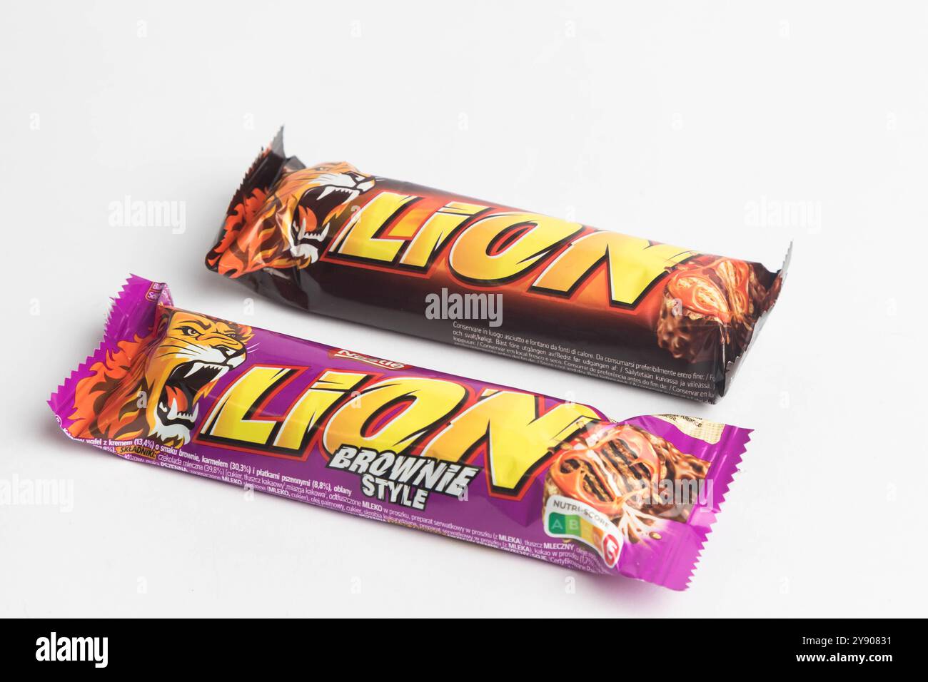 London, Großbritannien, 26. September 2024:- Ein Blick auf einen Lion und Lion Brownie Bars vor weißem Hintergrund Stockfoto