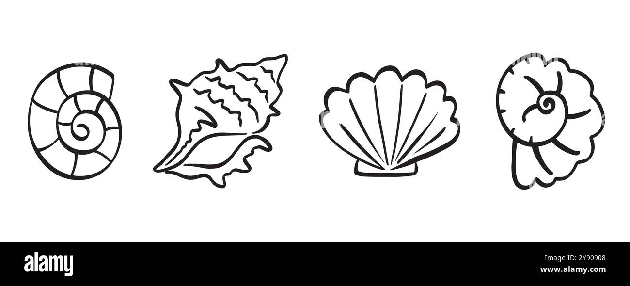Sea Shell Collection Handgezeichnete Doodle Seashells Stock Vektor