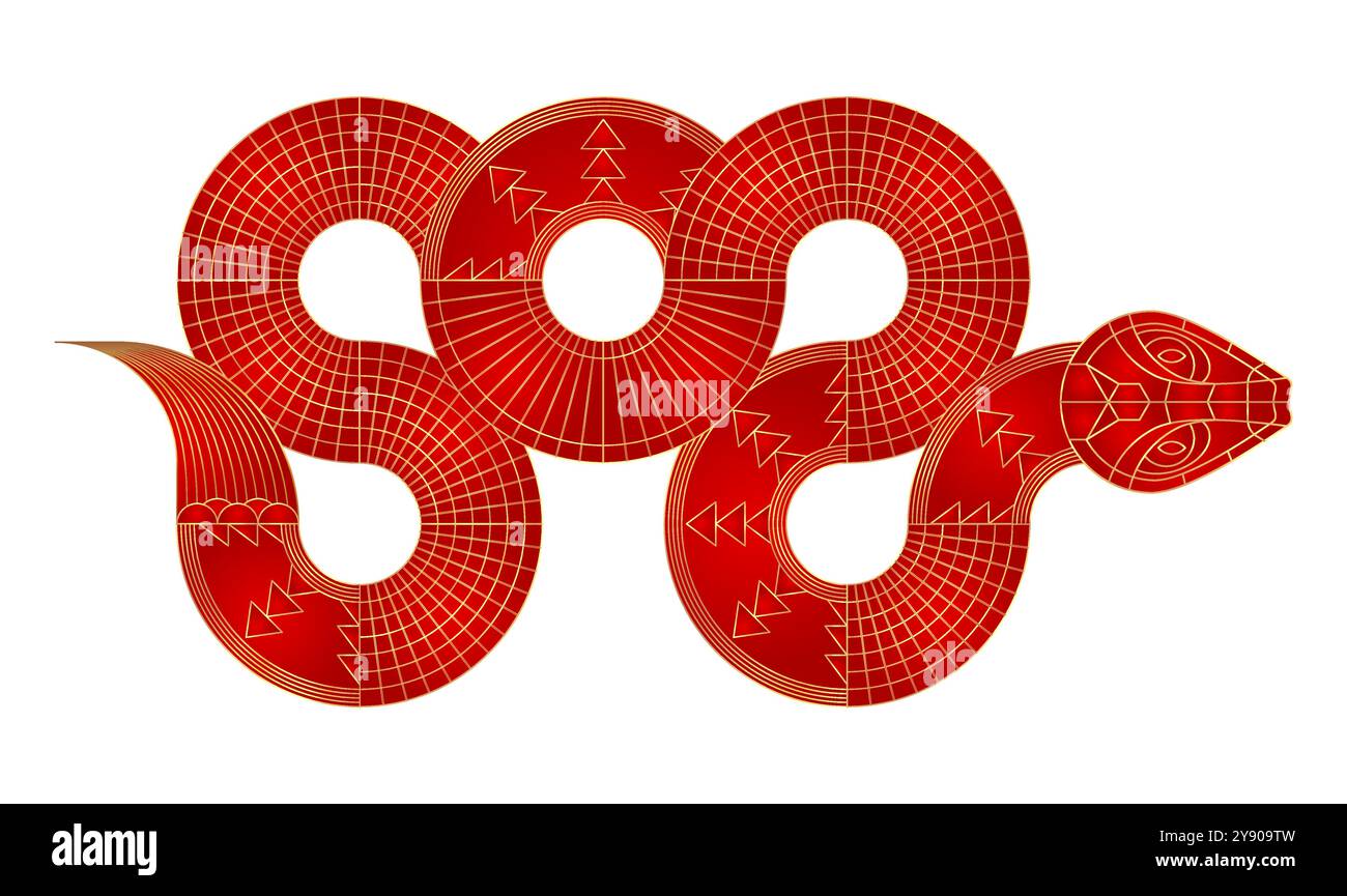 Geometrische Schlange umreißen. Chinesisches Neujahrssymbol 2025. Stock Vektor