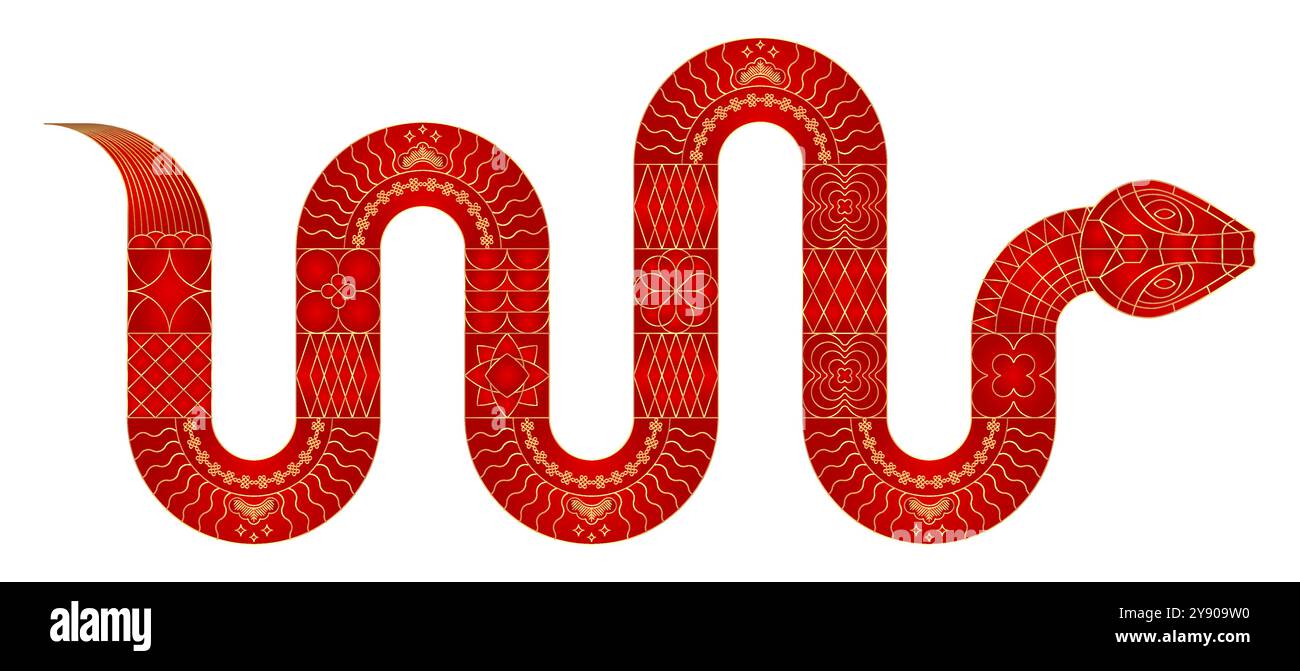 Geometrische Schlange umreißen. Chinesisches Neujahrssymbol 2025. Stock Vektor