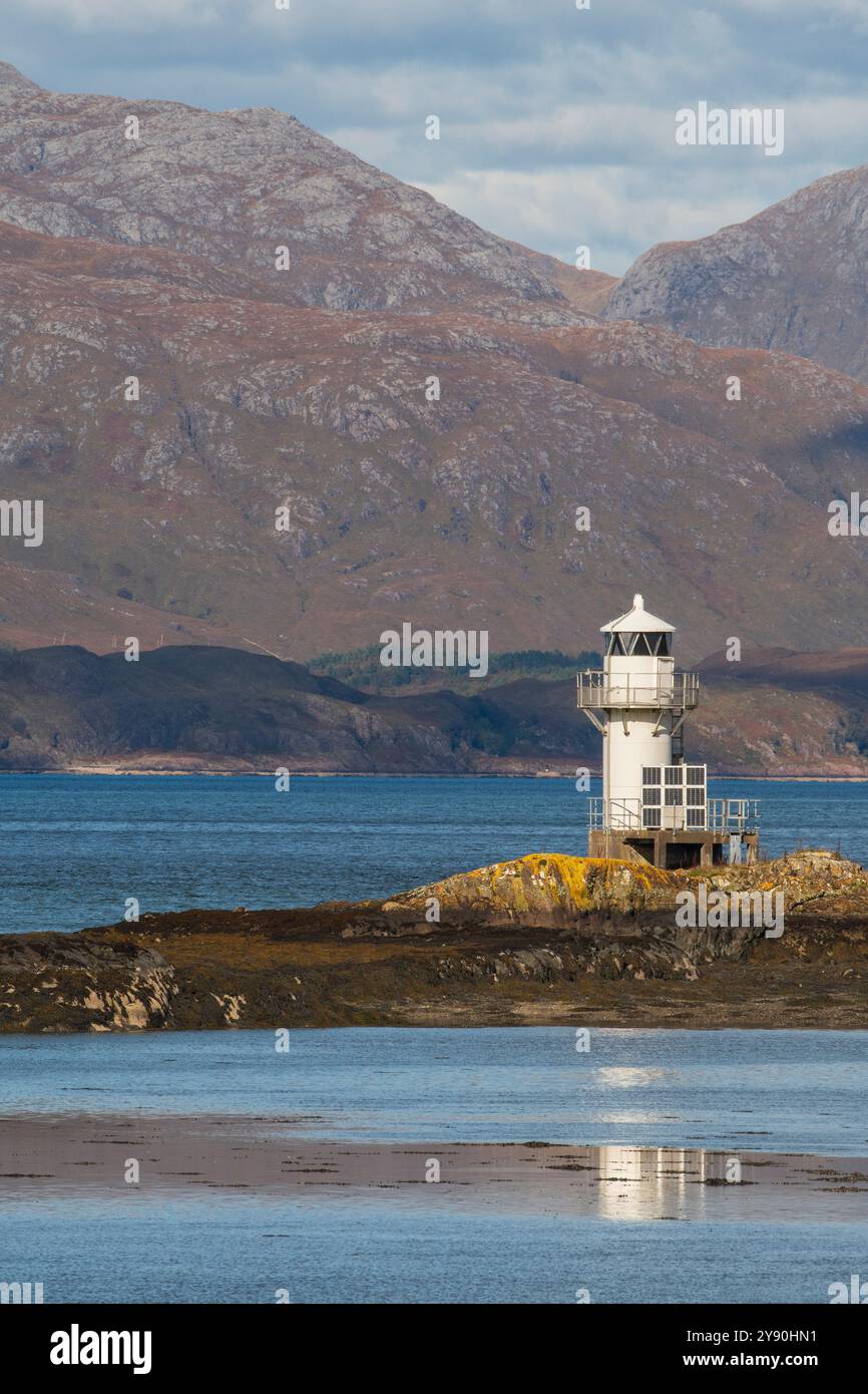 Sgeir Bhuidhe Lighthouse befindet sich in der Nähe von Port Appin, Argyll, Schottland, Großbritannien Stockfoto