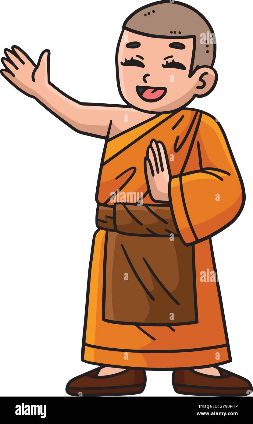 Buddhistischer Mönch-Karikatur-Farbiges Clipart Stock Vektor