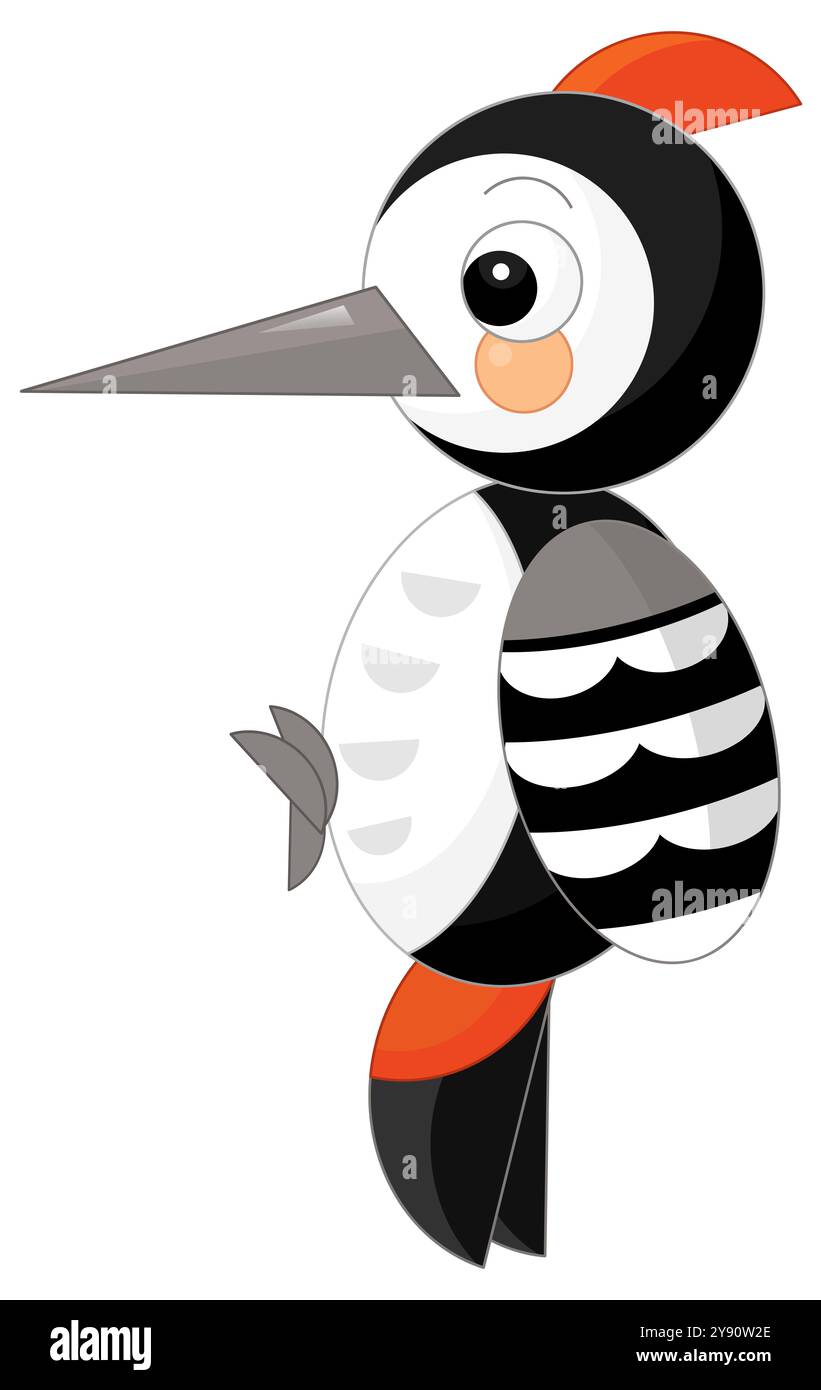 Zeichentrickszene mit Tierspecht Vogel auf weißem Hintergrund Illustration für Kinder Stockfoto
