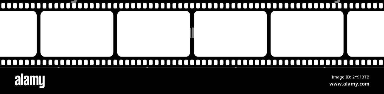 Leerer horizontaler Filmstreifen. Video- oder Fotokameraband. Storyboard-Vorlage. Vintage-Rahmen für Fotografien Collage-Erstellung isoliert auf weißem Hintergrund. Vektorgrafik. Stock Vektor