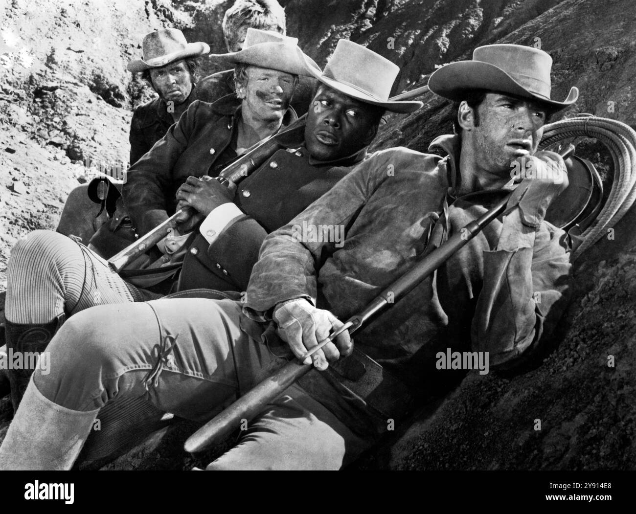 Sidney Poitier, James Garner, am Set des Westernfilms Duel at Diablo, United Artists, 1966 Stockfoto