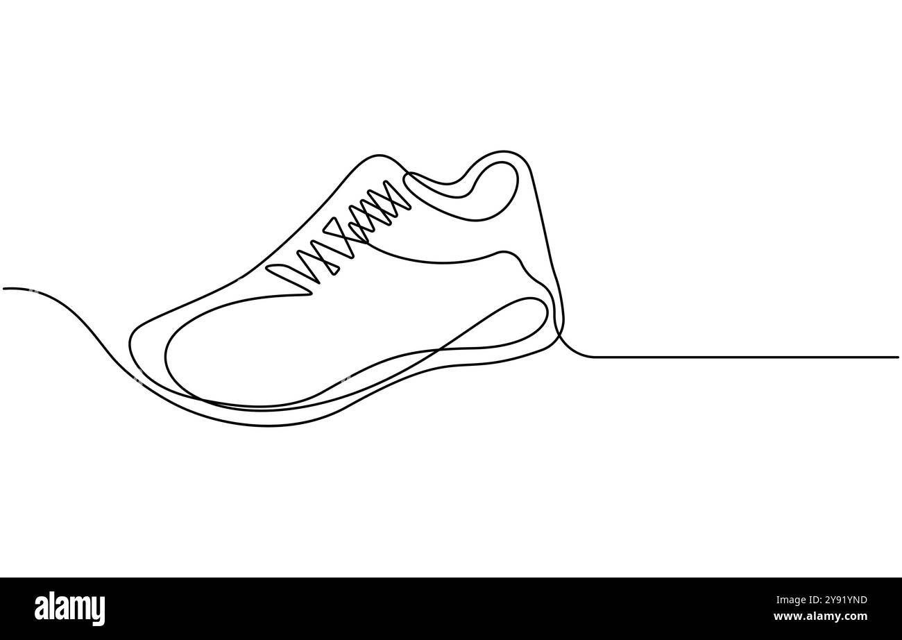 Sport Sneaker Schuhe im durchgehenden Stil mit Liniengrafik, Sneakers sind mit einer Linie gezeichnet. Sportschuhe im linearen Stil. Durchgehend eine Linie Stock Vektor