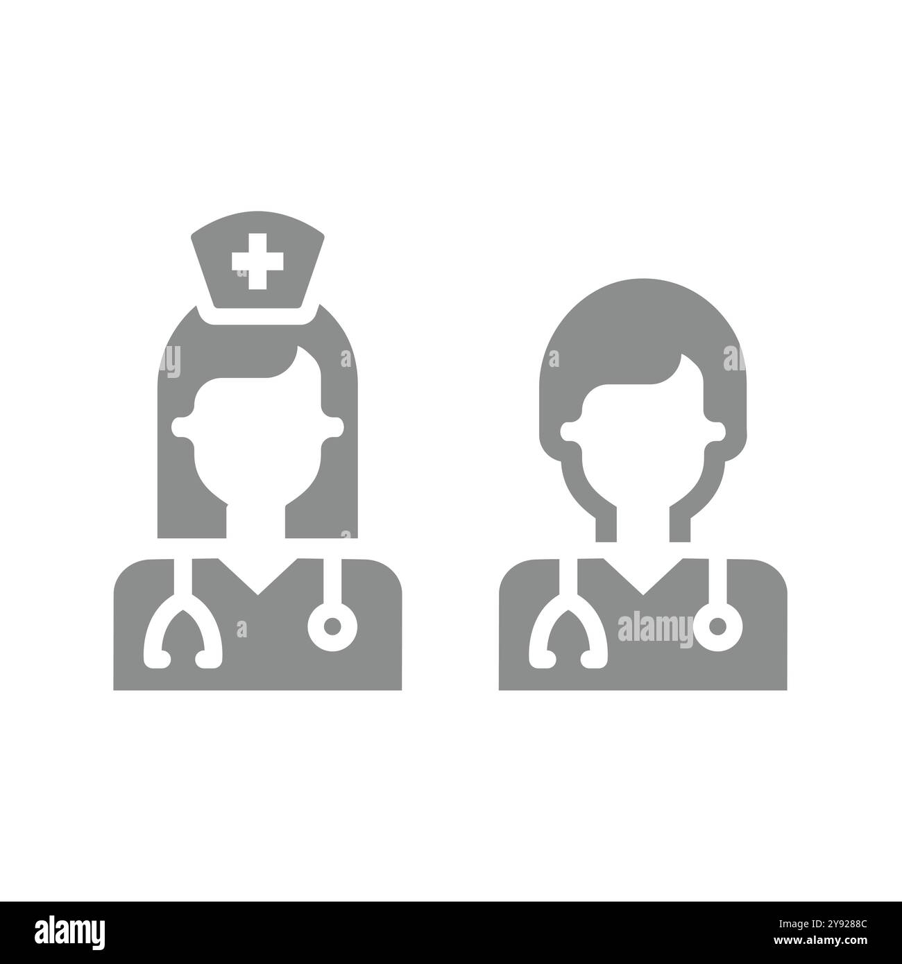 Arzt und Krankenschwester mit Stethoskop. Vektorsymbol für medizinisches Personal. Stock Vektor