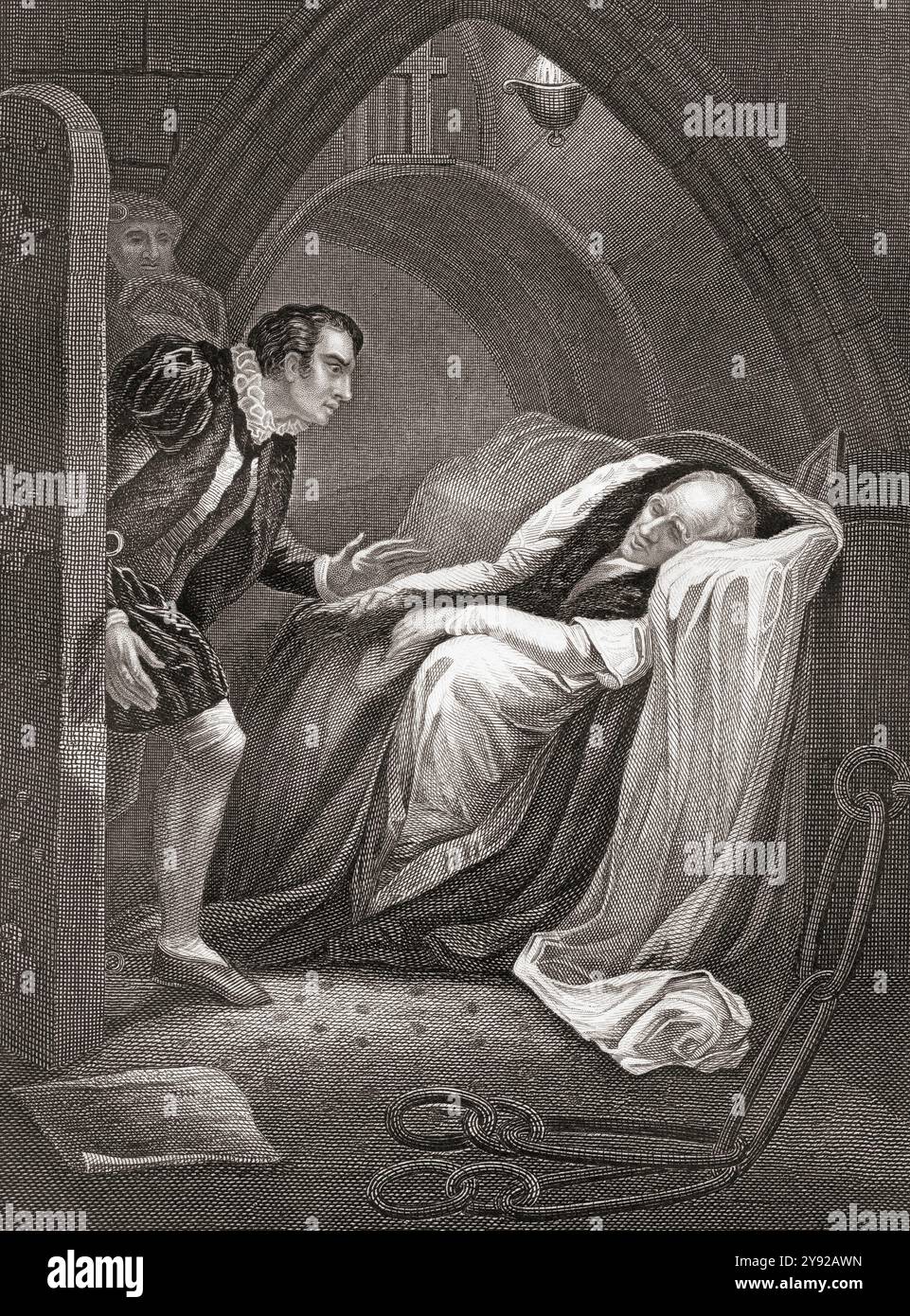 Der Tod von Mortimer. Szene aus dem Shakespeare-Stück König Heinrich VI. Aus einem Druck aus dem 19. Jahrhundert Stockfoto