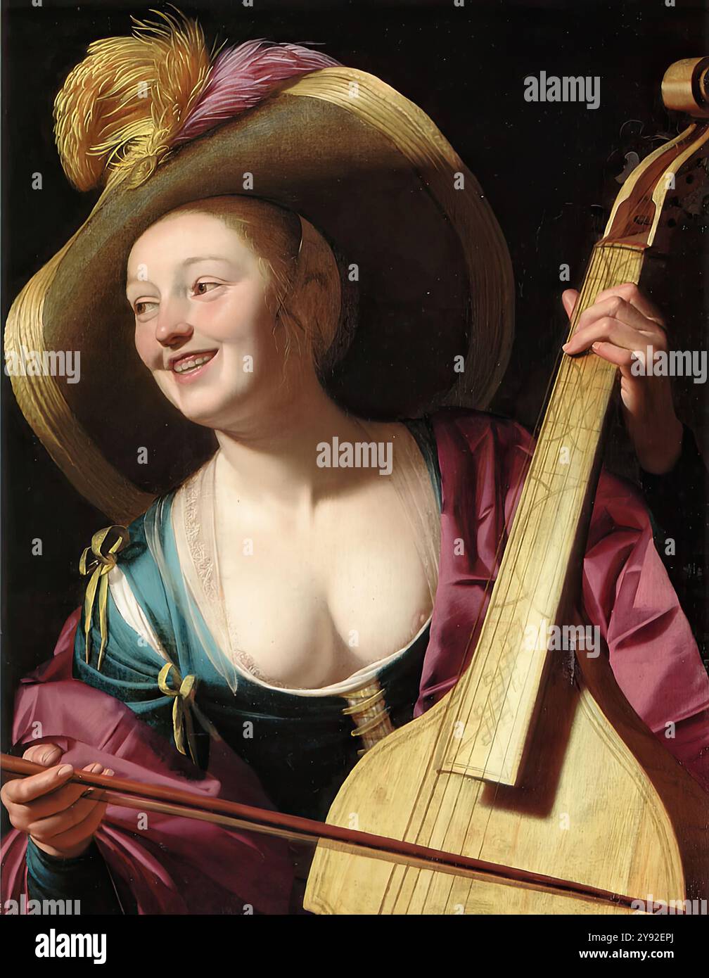 Eine junge Frau, die eine Viola da Gamba spielt - Honthorst, Gerrit van Stockfoto