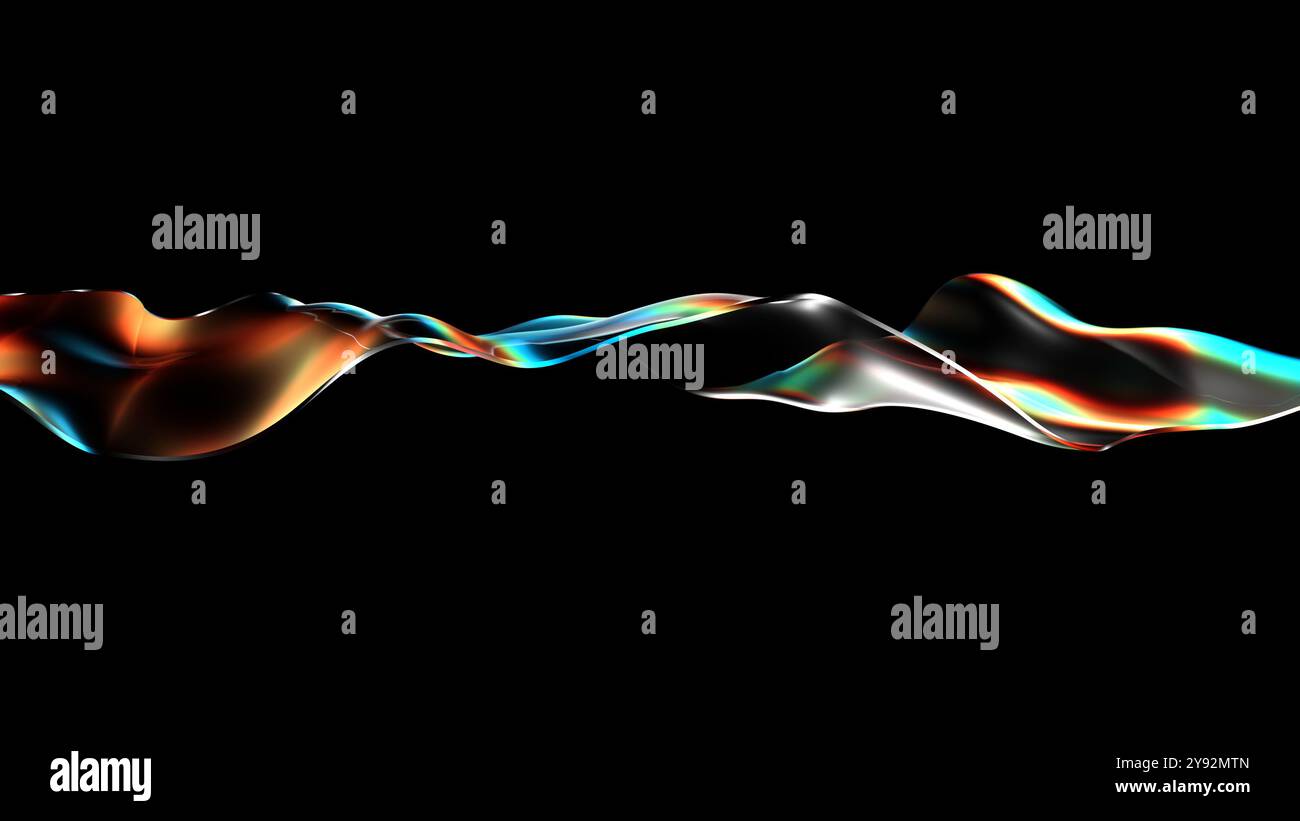 Abstraktes Glas isoliert auf schwarzem Hintergrund. Dispersion. Kurven. 3D-Abbildung. Stockfoto