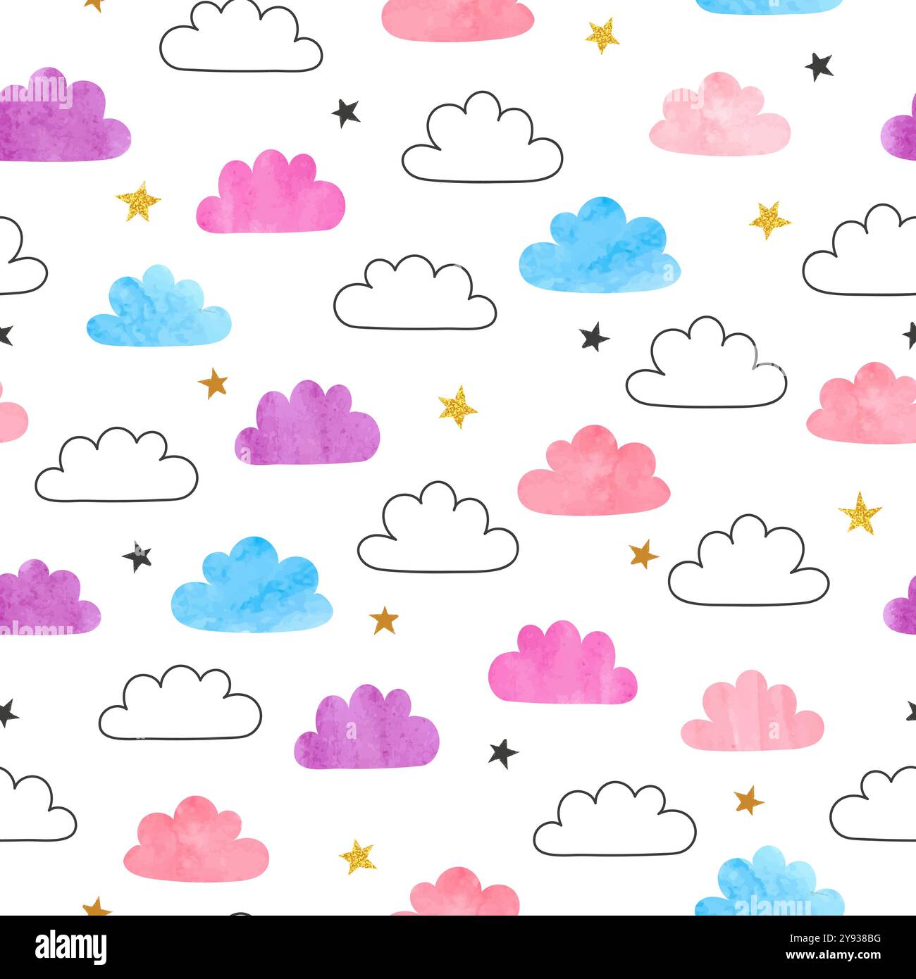 Farbenfrohes Muster mit Wolken. Niedliches kindliches Vektormuster Stock Vektor