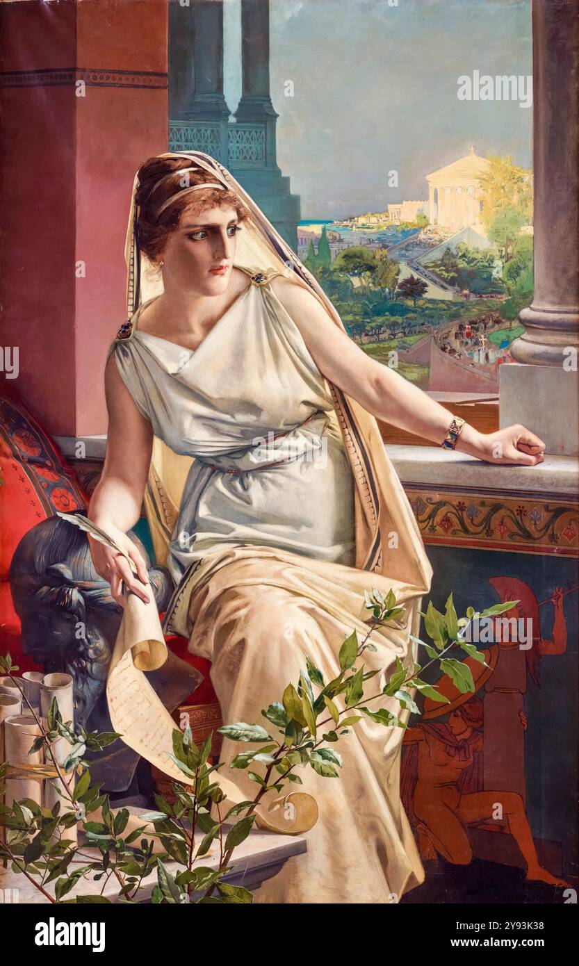 Hypatia (ca. 350/370-415 n. Chr.), neplatonischer Philosoph, Astronom und Mathematiker, Porträtmalerei in Öl auf Leinwand von Julius Kronberg, 1889 Stockfoto