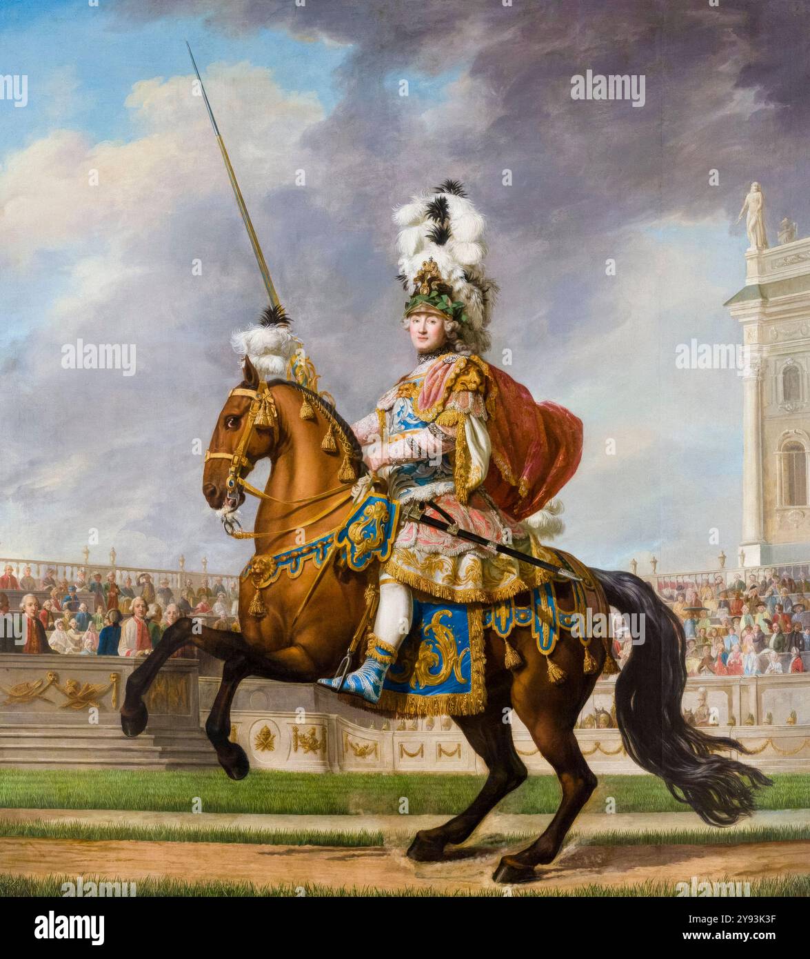 Graf Grigori Orlow (1734–1783), Liebling von Kaiserin Katharina der Großen Russlands, in römischer Tracht, Reiterporträt in Öl auf Leinwand von Vigilius Eriksen, 1766 Stockfoto