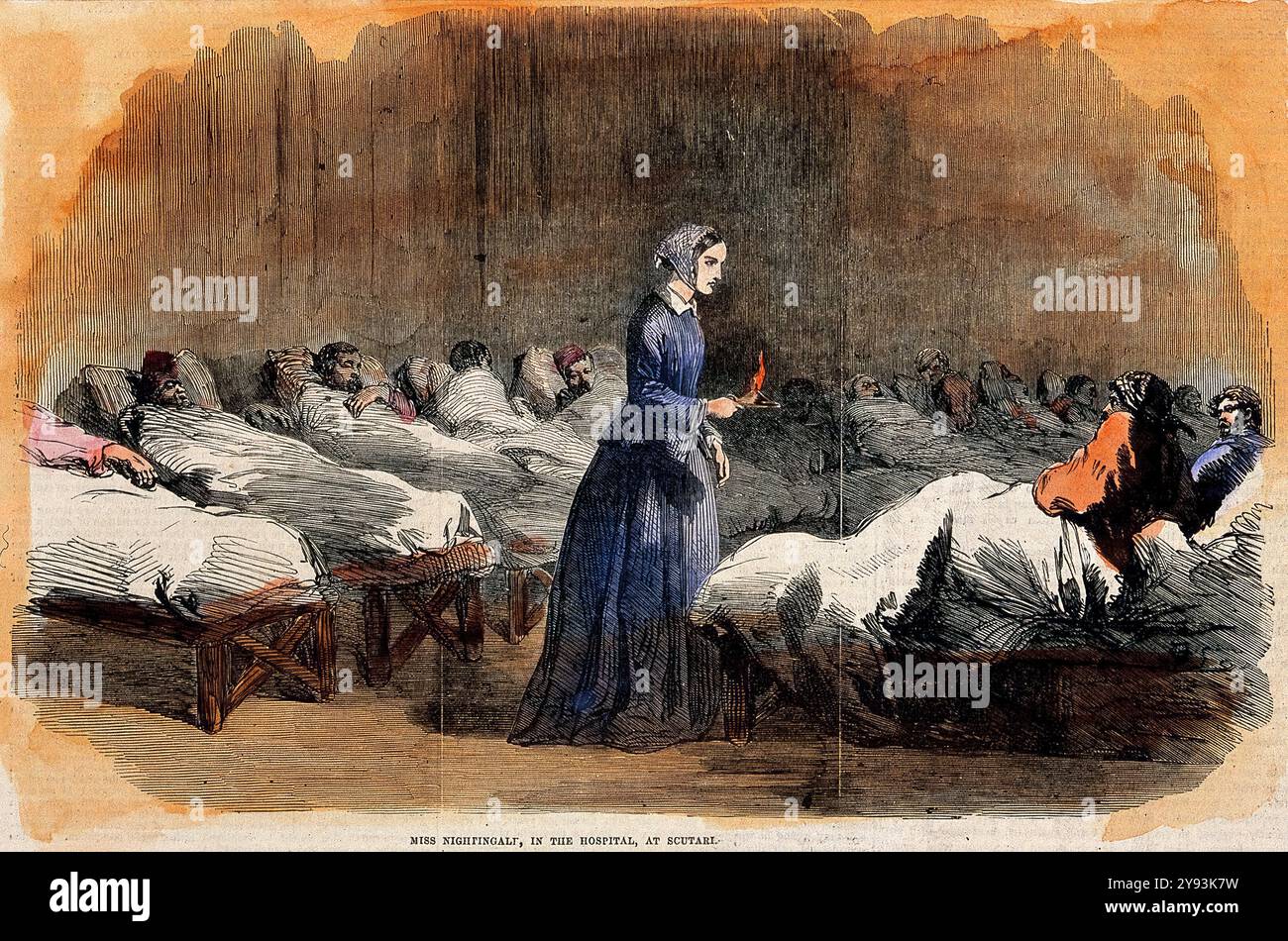 Krimkrieg. Florence Nightingale im Krankenhaus von Scutari, handkolorierter Holzschnitt, 1855 Stockfoto