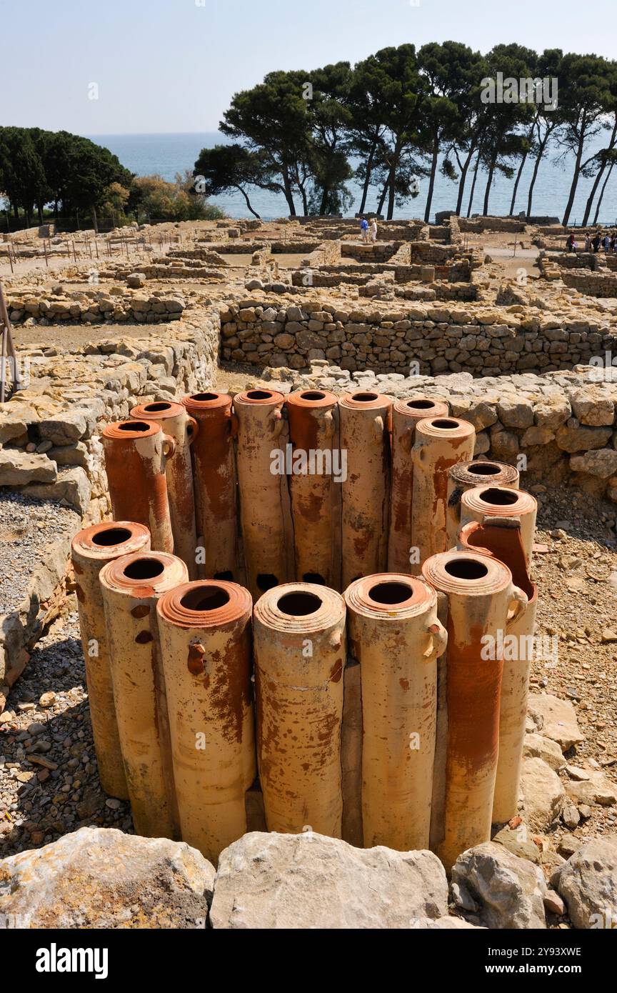 Griechischer Teil der archäologischen Stätte Empuries, Costa Brava, Katalonien, Spanien, Europa Stockfoto