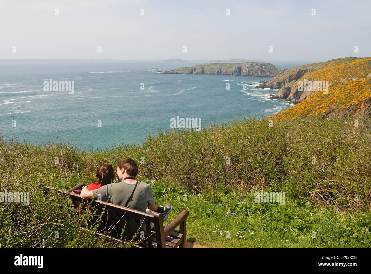 Küste entlang der Grand Greve Bay bei La Coupee, Sark Island, Bailiwick of Guernsey, British Crown Dependency, English Channel, Europa Stockfoto