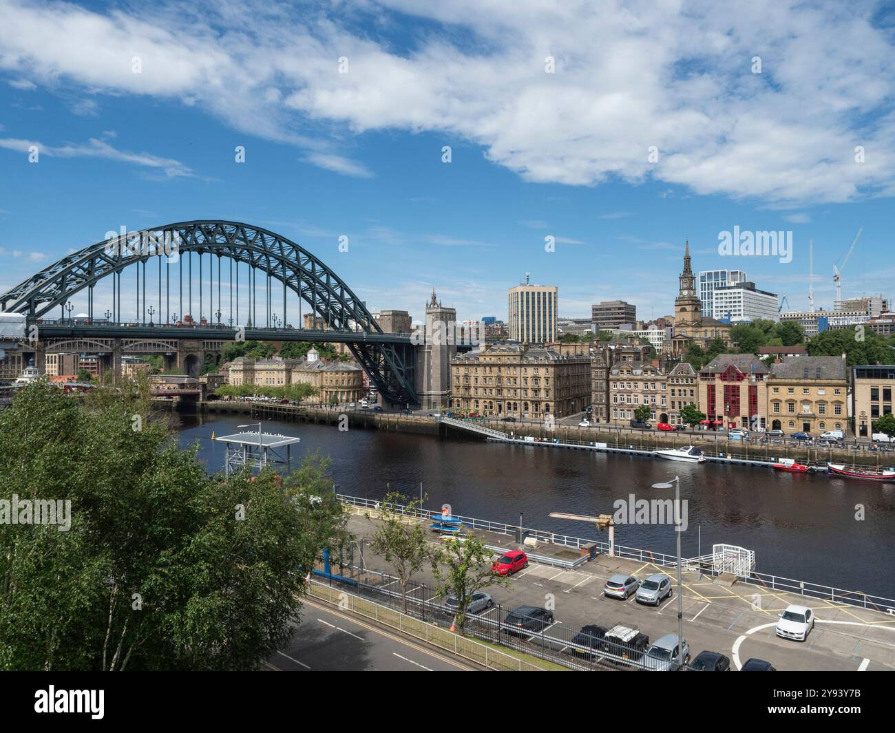Blick vom Glashaus der Tyne Bridge und der Uferseite, Newcastle upon Tyne, Tyne and Wear, England, Vereinigtes Königreich, Europa Stockfoto