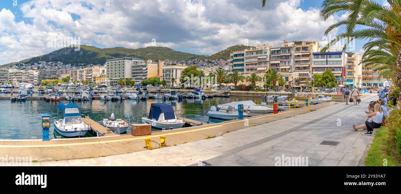 Blick auf die Boote in Kavala Dock, Kavala, Dimos Kavalas, Ostmakedonien und Thrakien, Golf von Thasos, Golf von Kavala, Thrakische See, Griechenland, Europa Stockfoto