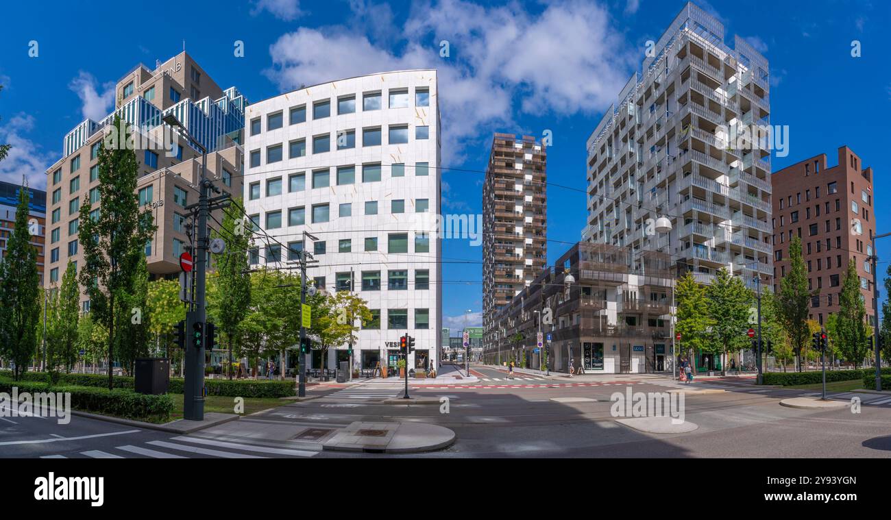 Blick auf zeitgenössische Architektur in der Barcode-Gegend an einem sonnigen Tag, Oslo, Norwegen, Skandinavien, Europa Stockfoto