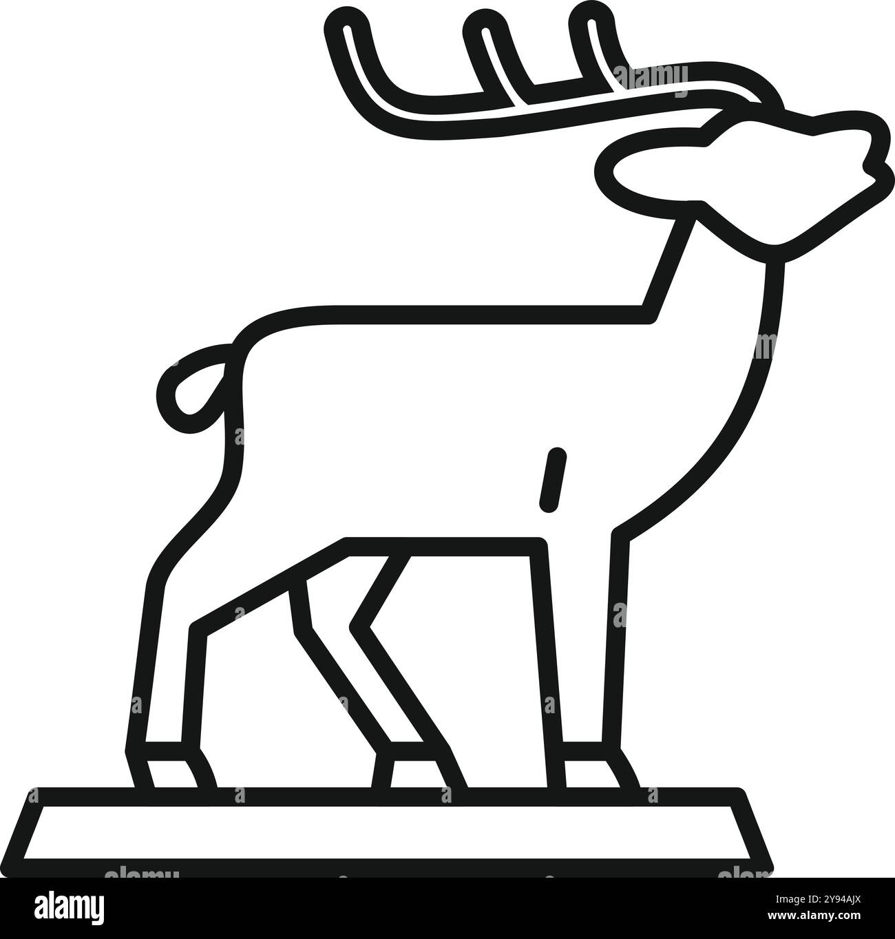 Einfache Linienzeichnung eines Hirsches, der auf einer Plattform steht, als wäre er Teil einer Museumsausstellung Stock Vektor