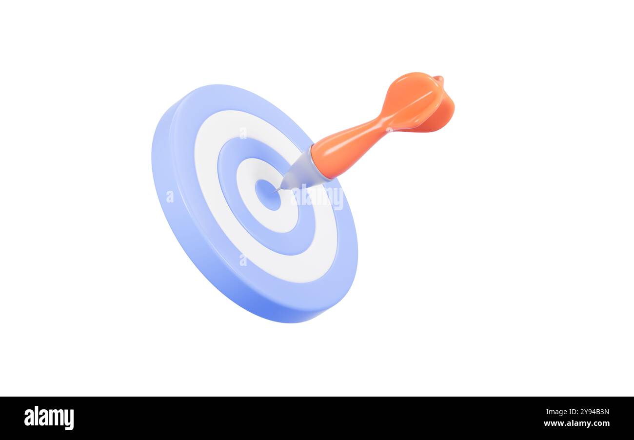 Zielsymbol, Pfeil trifft ins Auge, kreatives Konzept des runden Ziels, 3D-Rendering. 3D-Abbildung. Stockfoto