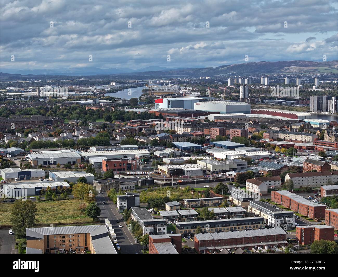 Drohnenansicht von Govan Glasgow mit Blick nach Westen Stockfoto