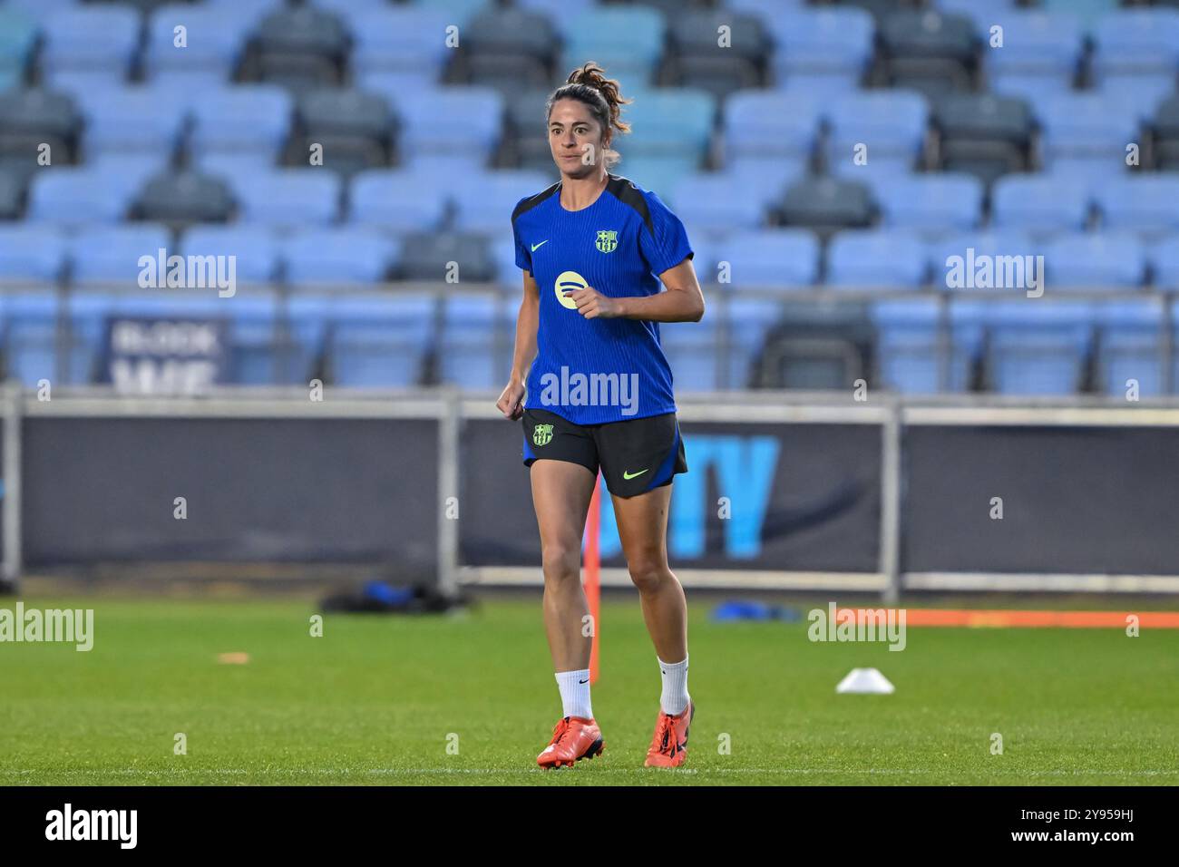 Marta Torrejón von Barcelona Femení während des offenen Trainings der Frauen-Champions-League in Barcelona im Joie Stadium, Manchester, Großbritannien, 8. Oktober 2024 (Foto: Cody Froggatt/News Images) Stockfoto