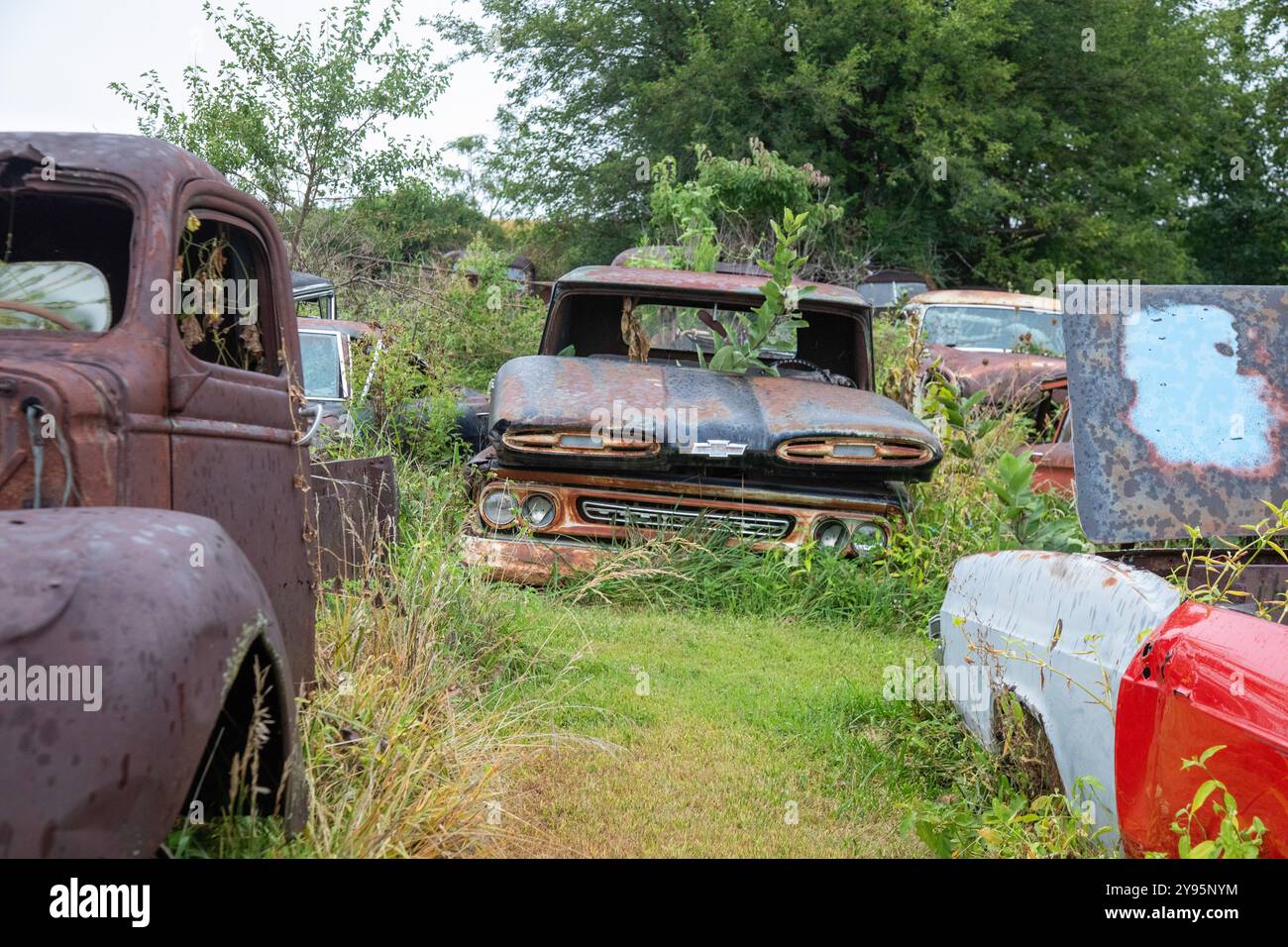 Corder, Missouri - Lorenz Service and Salvage, ein Schrottplatz für Oldtimer und Antiquitäten. Stockfoto