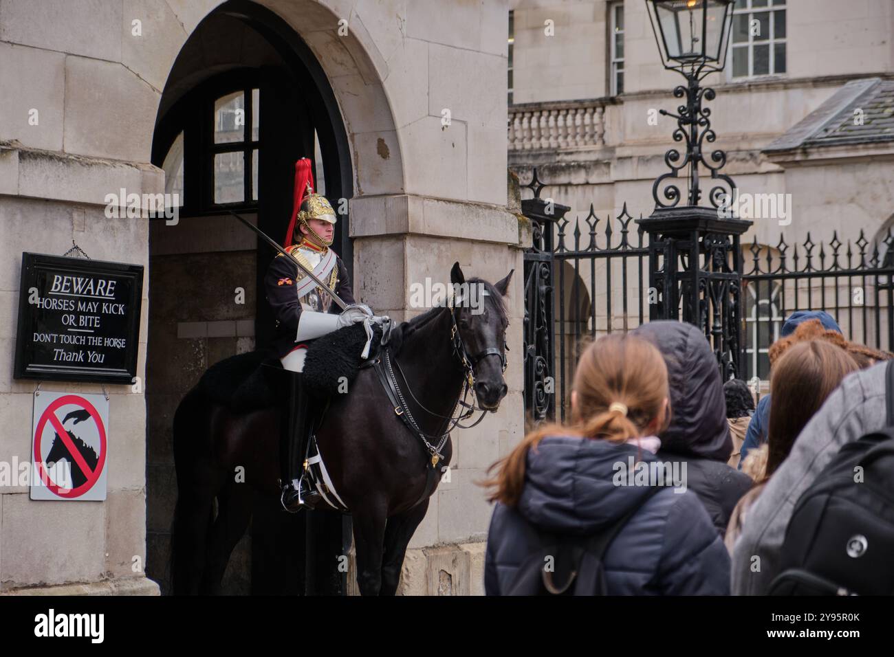 Trooper der Household Cavalry, Horseguards Parade, Whitehall, London Stockfoto