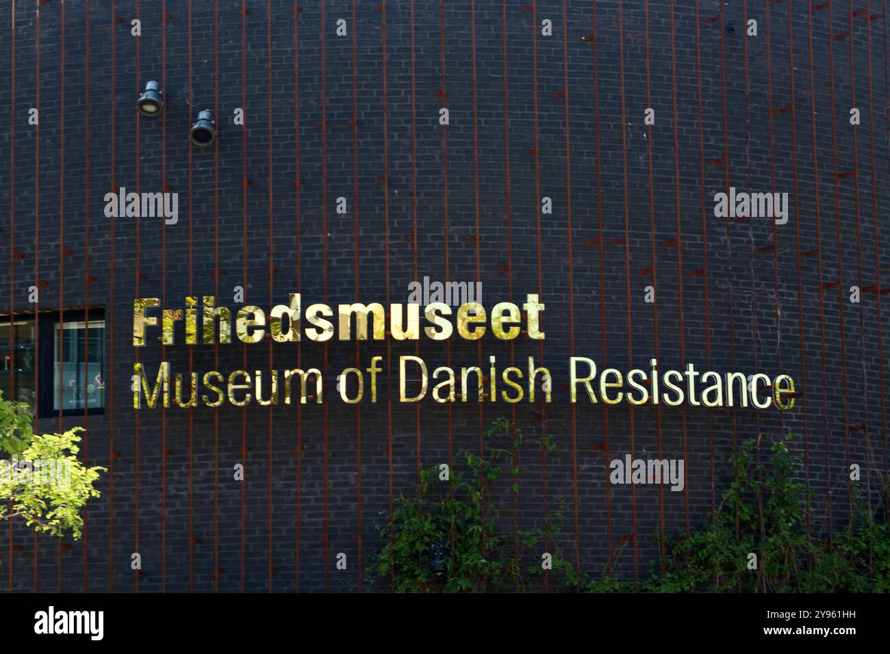 Schild vor Friedsmuseet, Museum des dänischen Widerstands, Kopenhagen Stockfoto