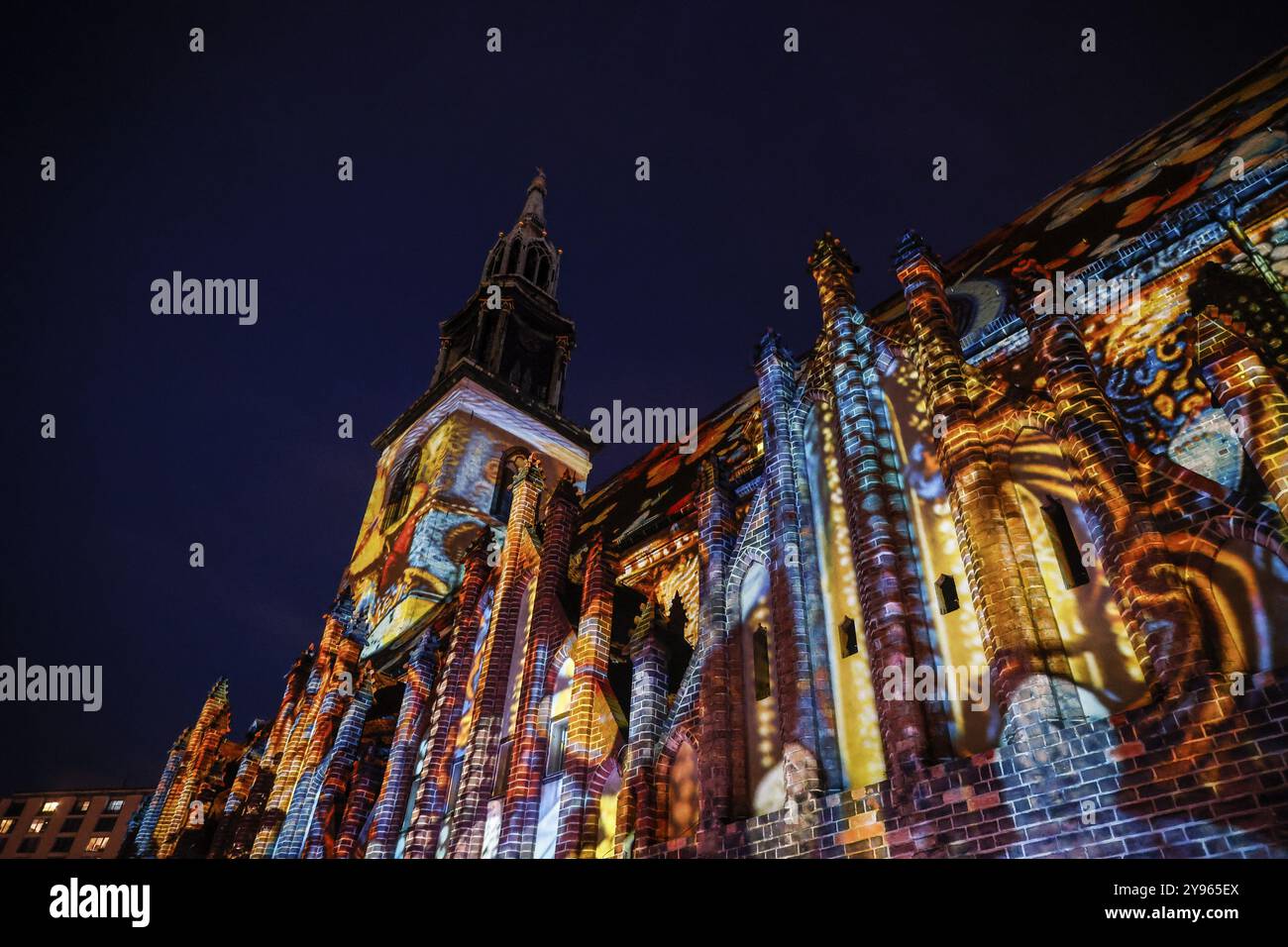 Lichterfest, beleuchtete Marienkirche, Berlin, 07.10.2024, Berlin, Berlin, Deutschland, Europa Stockfoto