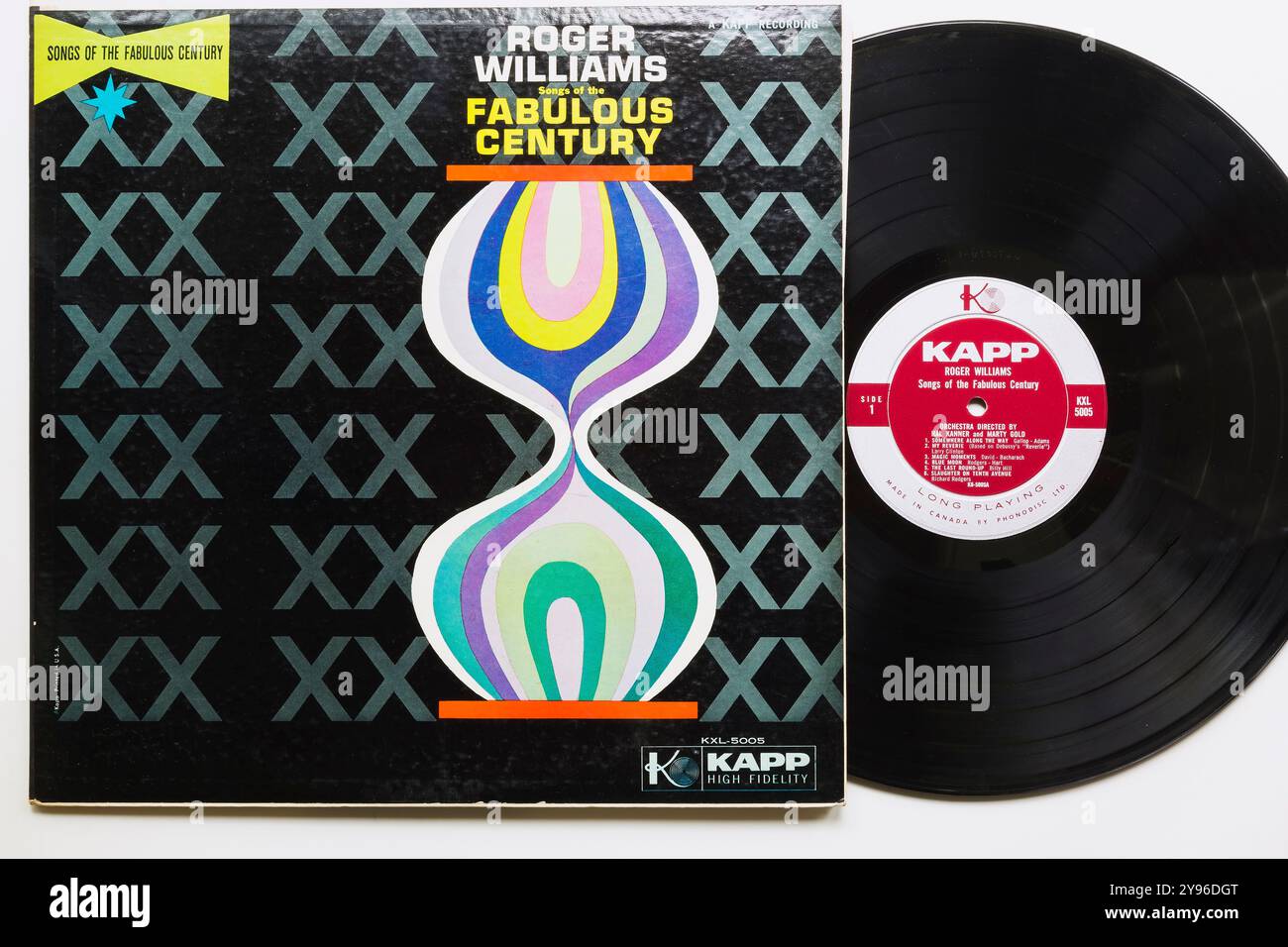 Roger Williams Songs of the Fabulous Century 33 1/3 rpm Langspielalbum Cover und Vinyl-Aufnahmen. Stockfoto