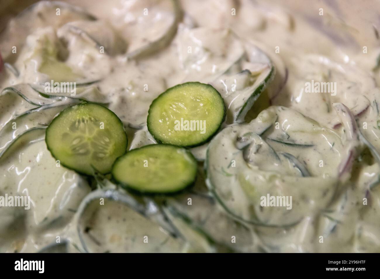 Cremiger Avocado Gurkensalat für ein Sommer-Picknick Stockfoto