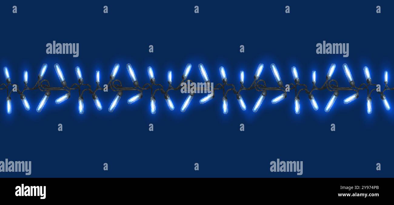 Die blauen Weihnachtslichter sind wunderschön angeordnet und schaffen eine festliche Atmosphäre, die sich perfekt für die Weihnachtsdekoration im Innen- und Außenbereich eignet Stock Vektor