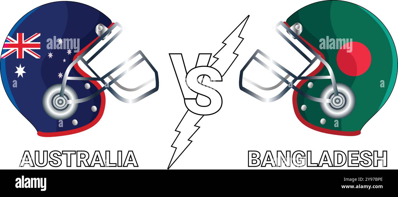 Australien vs. Bangladesch 3D-Illustration Vektorflaggen über Crickethelm für Vergleich mit transparentem Hintergrund Stock Vektor