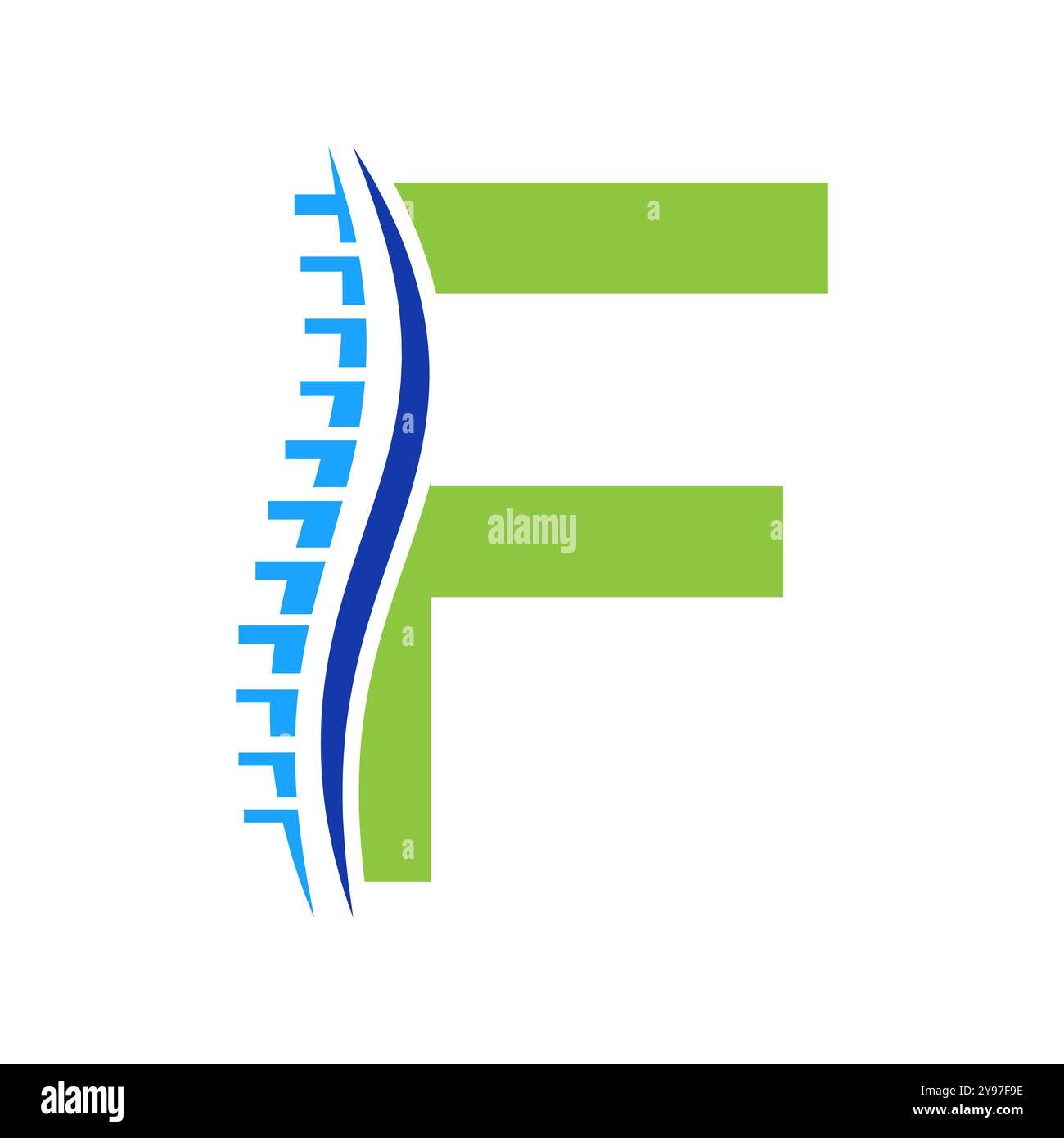 Logo für die Wirbelsäulendiagnostik auf der Vektorvorlage des Buchstaben F. Orthopädisches Symbol Stock Vektor