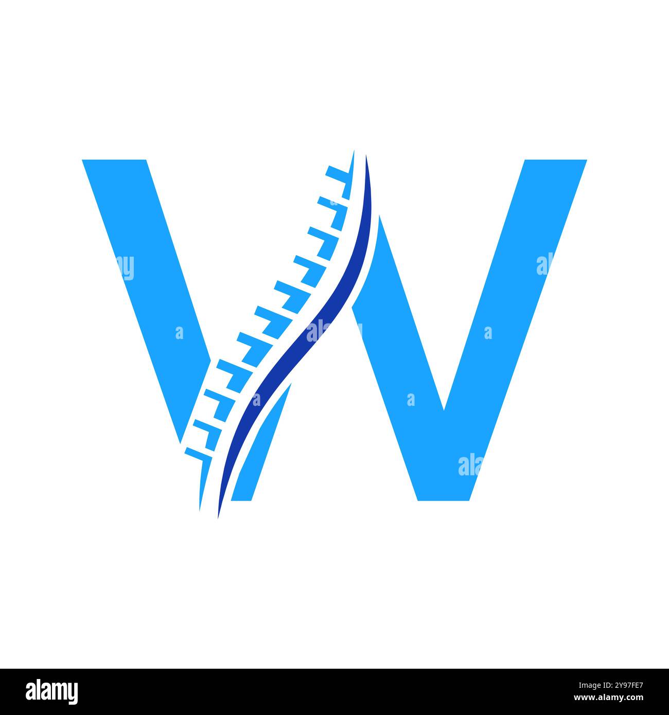 Logo für die Wirbelsäulendiagnostik auf der Vektorvorlage des Buchstaben W. Orthopädisches Symbol Stock Vektor