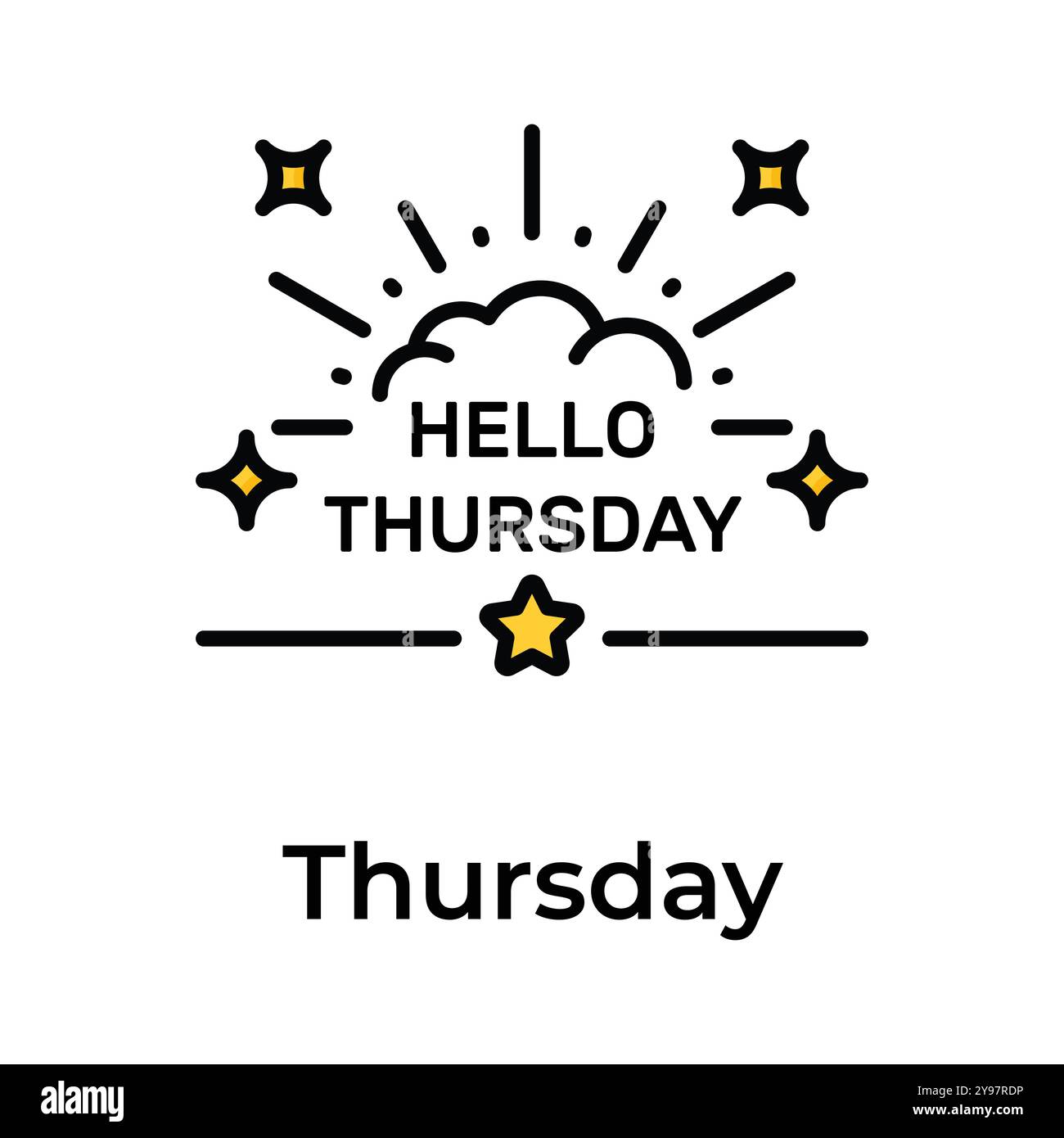 Hello thursday Icon Design, schöne Wörter Kalligrafie, motivierende inspirierende Phrase Stock Vektor