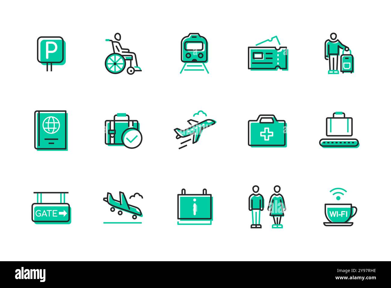 Auslandsreisen – Set mit Symbolen im Liniendesign Stock Vektor