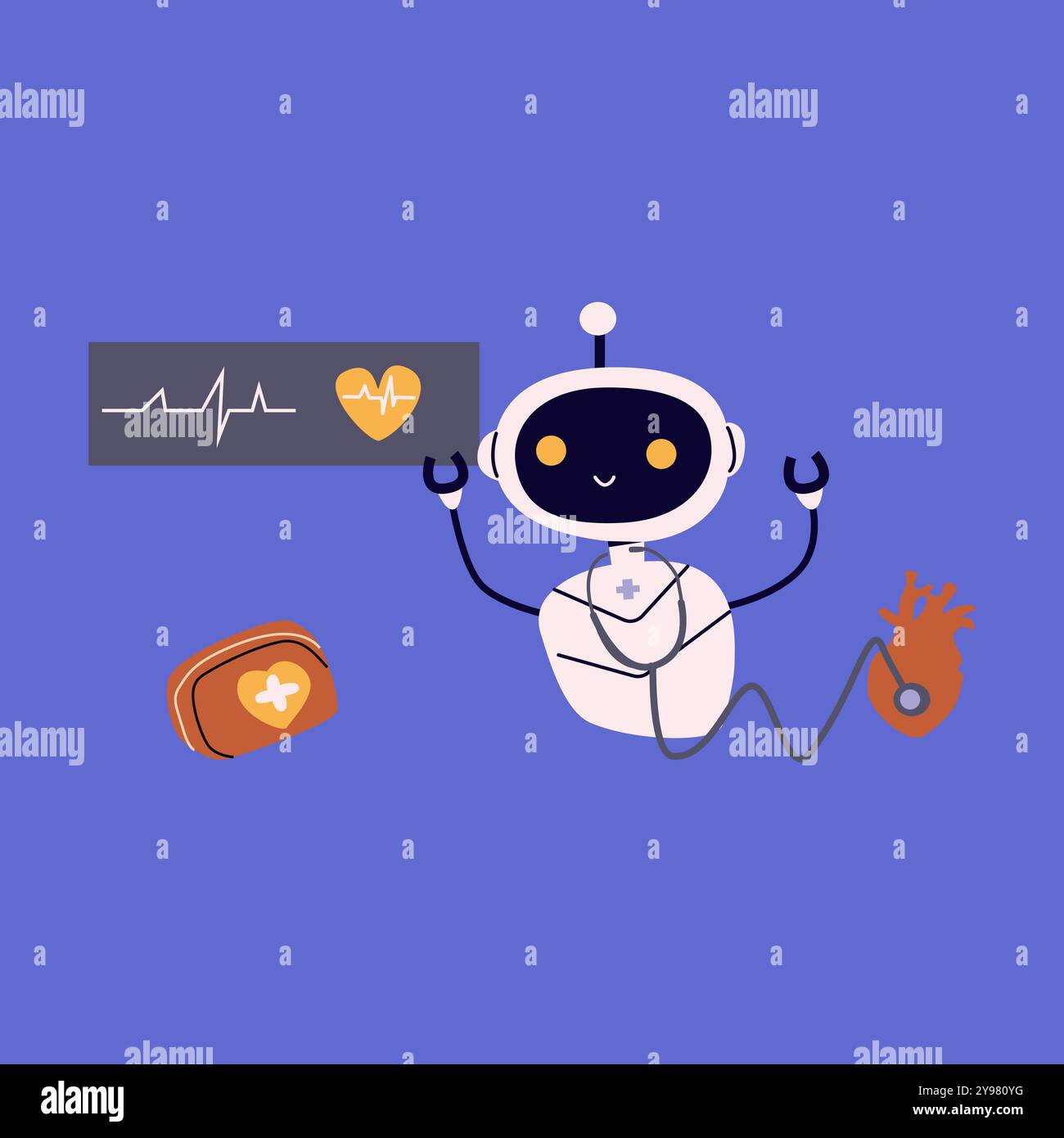 KI-Roboter im Gesundheitswesen, innovative Technologien für die Medizin - flache Illustration. Künstliche Intelligenz für das Gesundheitskonzept. Stock Vektor