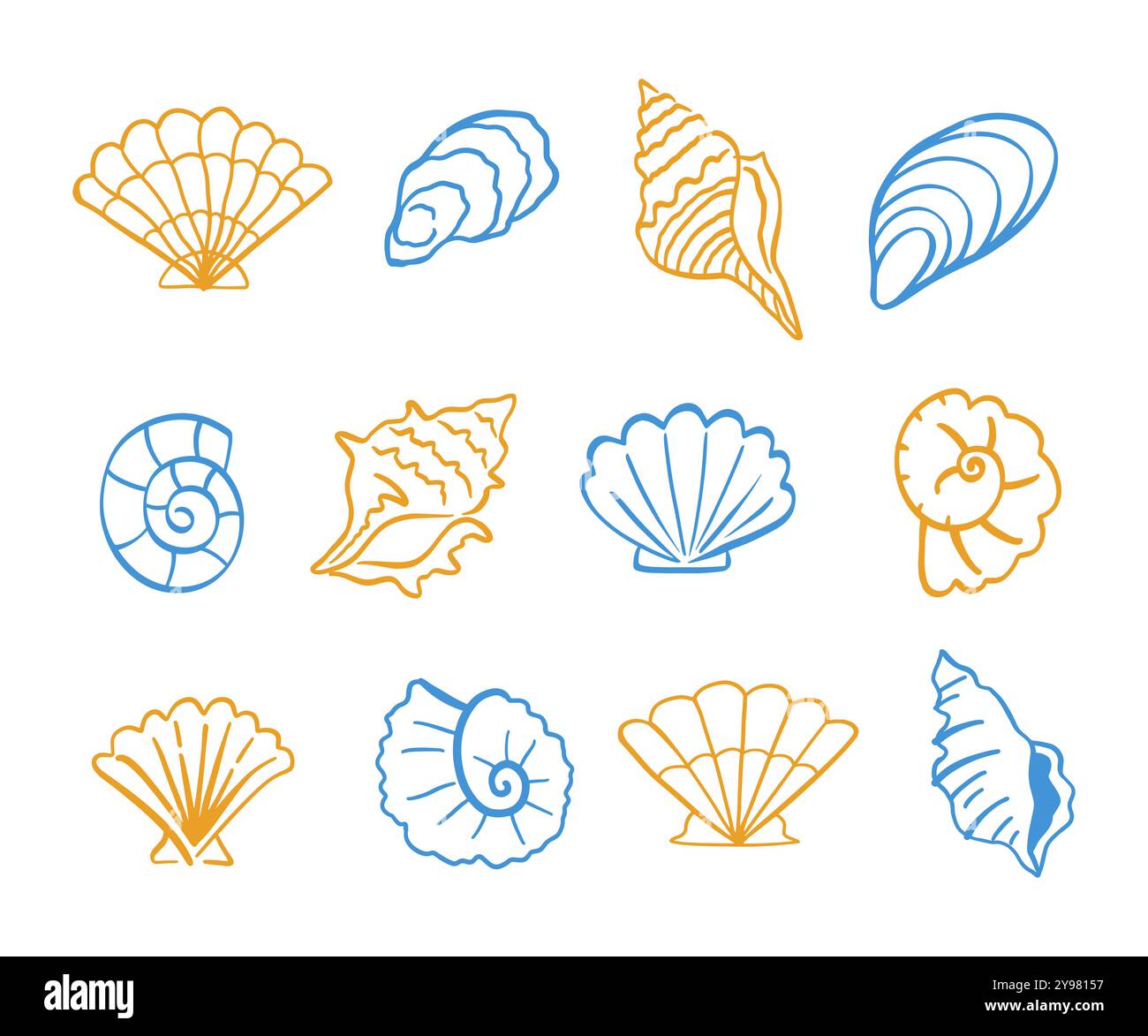 Sea Shell Collection Handgezeichnete Doodle Seashells Stock Vektor
