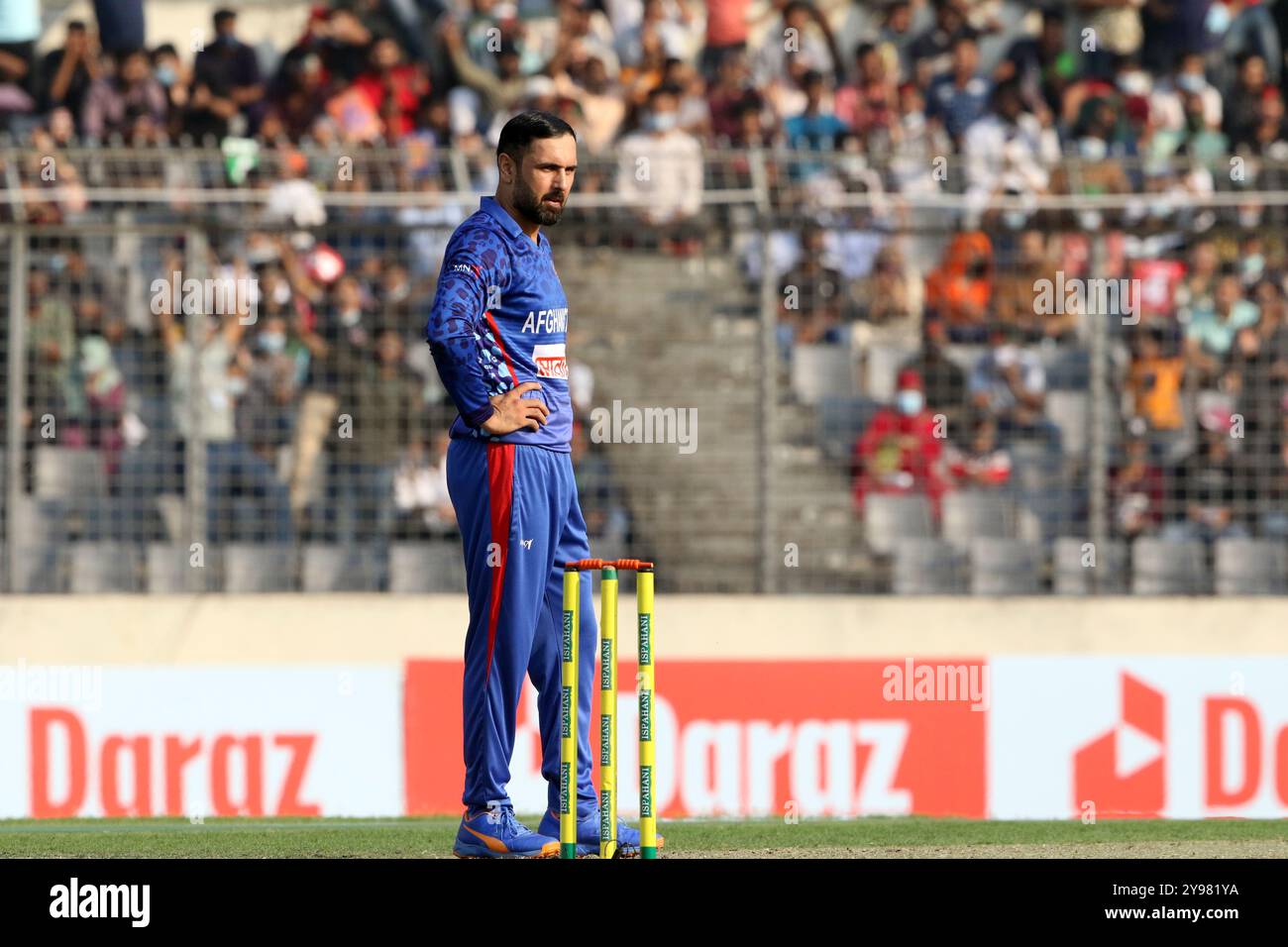 Skiper Mohammad Nabi Bangladesch und Afghanistan das erste T20-Spiel zweier Matches im Sher-E-Bangla National Cricket Stadium in Mirpur, Dhaka, Ba Stockfoto