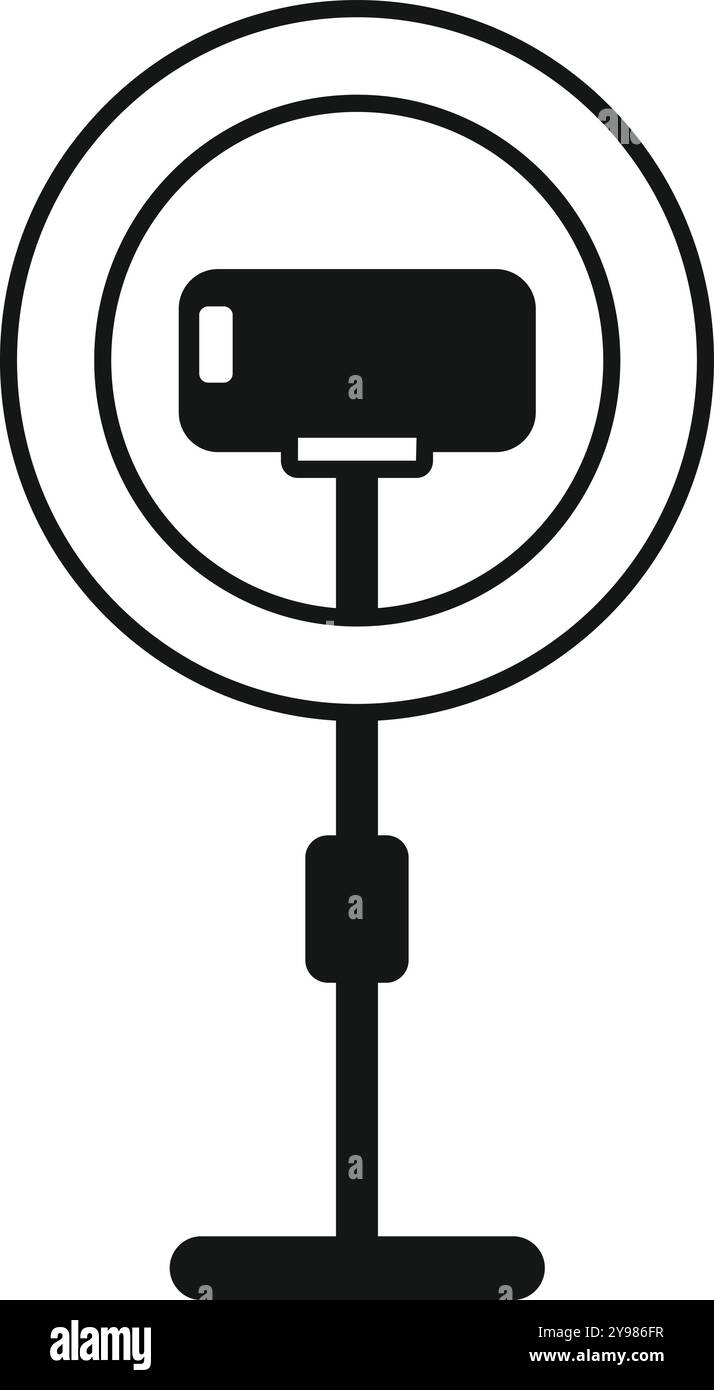 Smartphone auf Stativ mit Ringlicht nimmt Videos auf oder streamt sie Stock Vektor