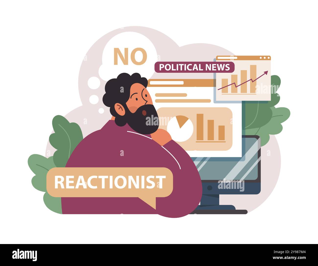 Reaktionär oder rückwirkend. Konservatismus, traditionelle Ansichten und Ablehnung von Fortschritt, Innovation und Entwicklung. Status quo Charakter hat Angst vor den politischen Veränderungen. Illustration des flachen Vektors Stock Vektor