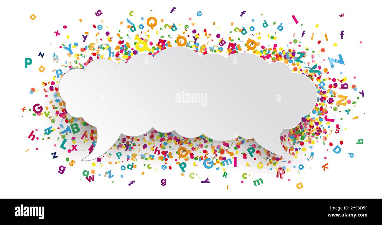 Speech Bubble Cloud Farbige Buchstaben Banner Speech Bubble Cloud mit farbigen Buchstaben auf dem Hintergrund. Stockfoto