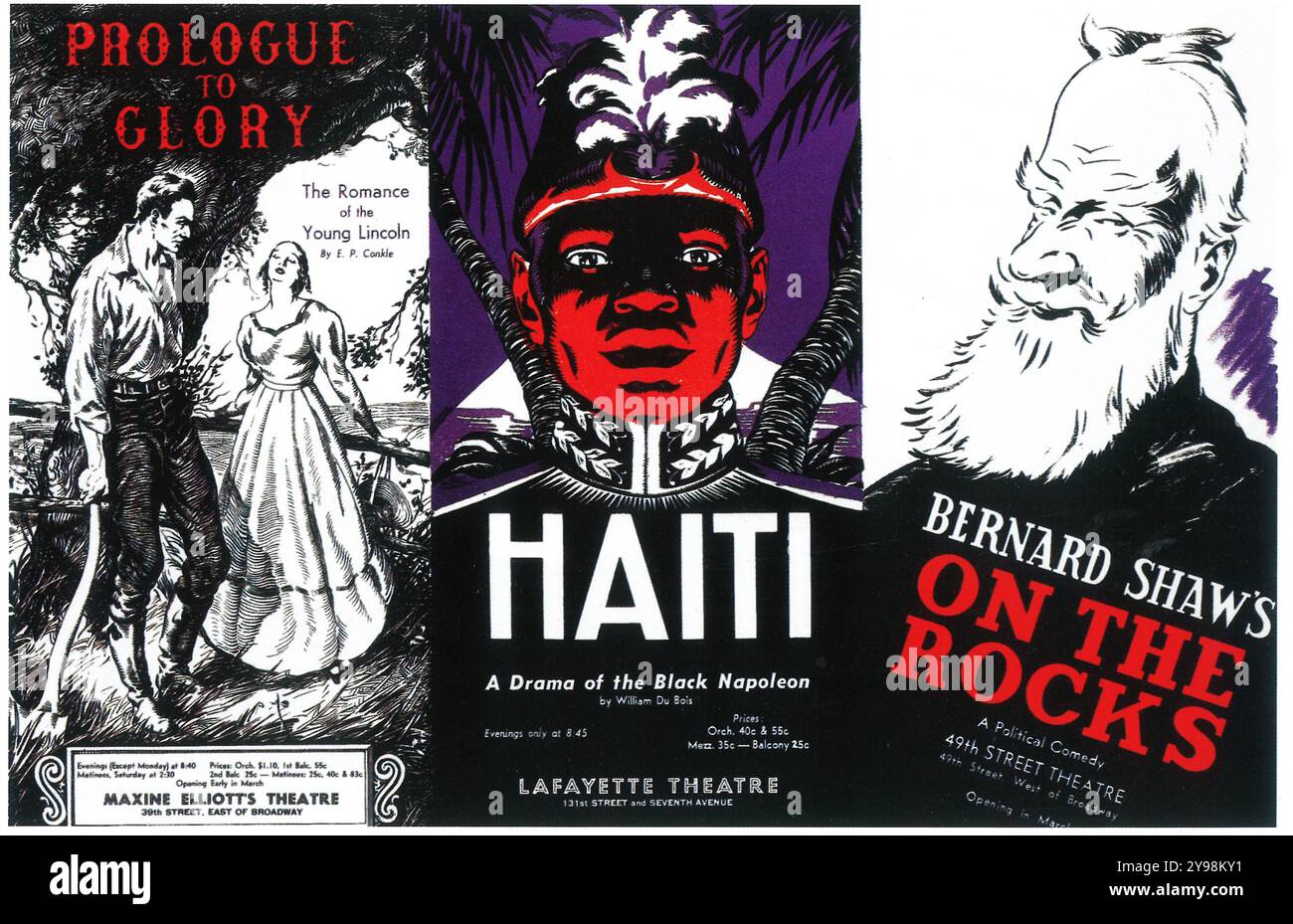1930er Jahre New York Theatre Poster - Haiti (das Leben von Toussaint L’Ouverture) von William du Bois; Prolog zu Glory bby EP Cankle; On the Rocks Stockfoto