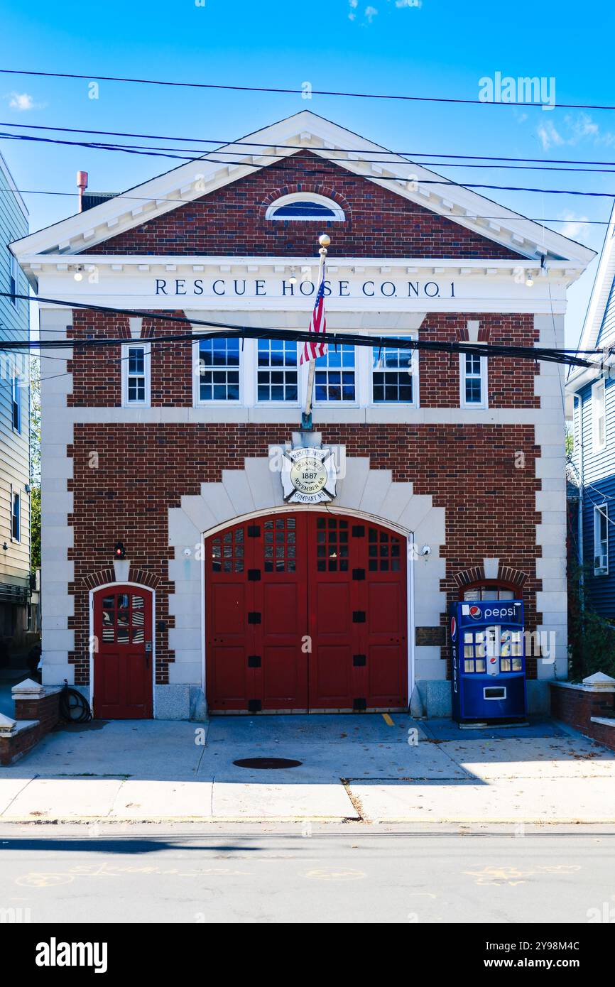 Pumpenhaus Nummer eins fotografiert in Sleepy Hollow, Tarrytown am 8. Oktober 2024. Die Gegend ist ein beliebter Touristenmagnet während Hallowen, der Heimat des Schriftstellers und Dichters Washington Irving, berühmt für die Kurzgeschichten „Rip Van Winkle“ und „The Legend of Sleepy Hollow“. Der später zu einem großen Hollywood-Film wurde. Stockfoto