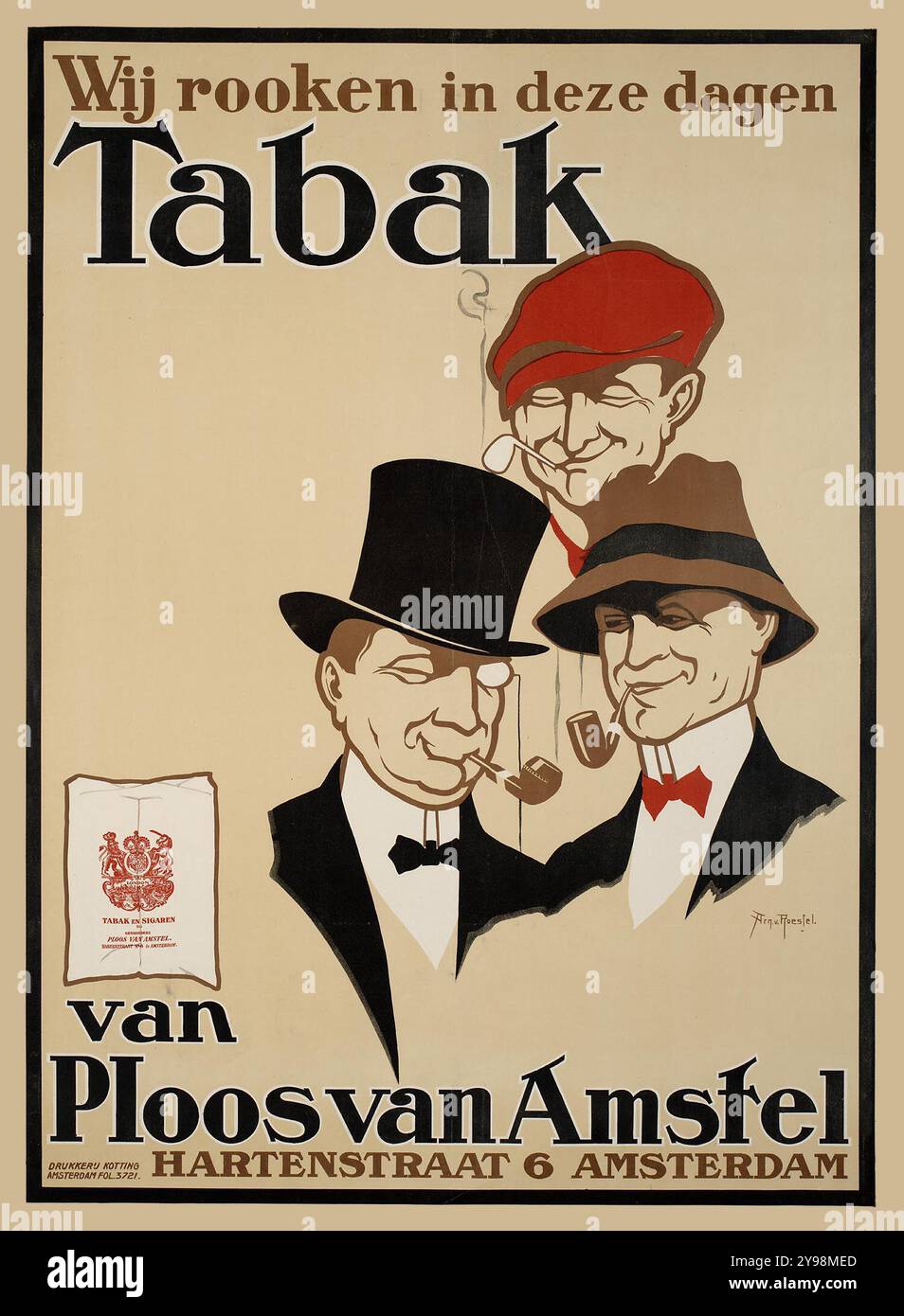 niederländische Vintage Tabakwerbung - Gebroeders Ploos van Amstel (Amsterdam) Designer/Art Director Roessel, Arnold van, Drucker - Drukkerij Kotting, Anfang der 1900er Jahre Stockfoto