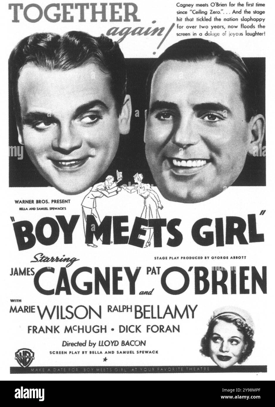 1938 Boy meets Girl Filmposter - Drehbuchkomödie von Lloyd Bacon mit James Cagney und Pat O’Brien Stockfoto