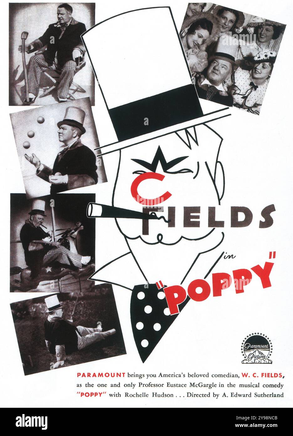 1936 Poppy-Filmplakat – eine Komödie mit W. C. Fields in der Hauptrolle; Regie: A. Edward Sutherland. Übergeordnet Stockfoto